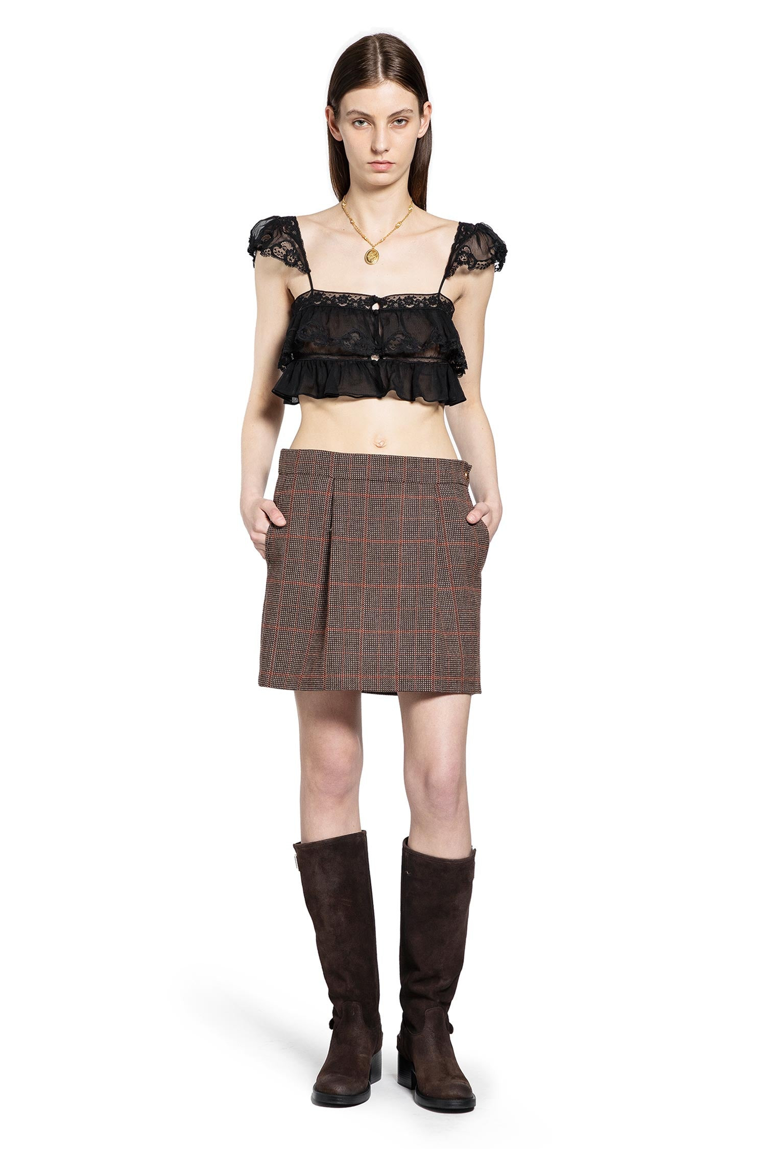 Silk Muslin And Lace Ruffled Crop Top - 6