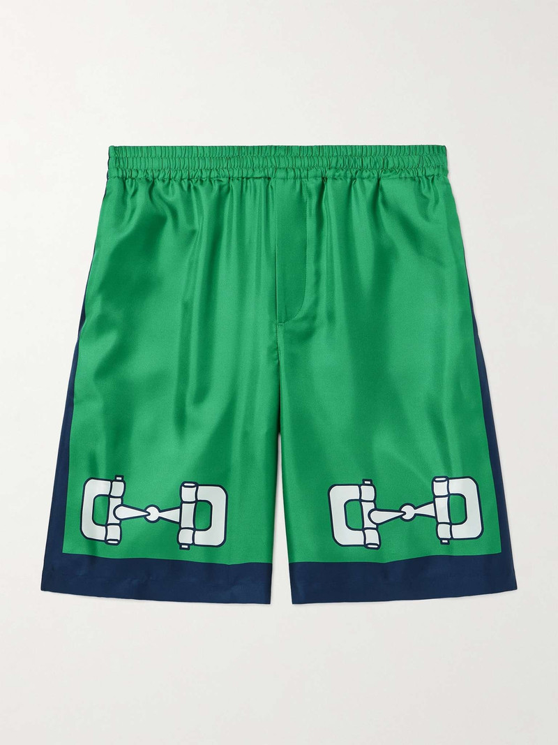 Wide-Leg Printed Silk-Satin Shorts 1