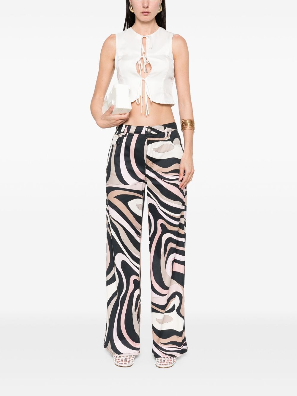 Marmo-print straight-leg trousers - 2