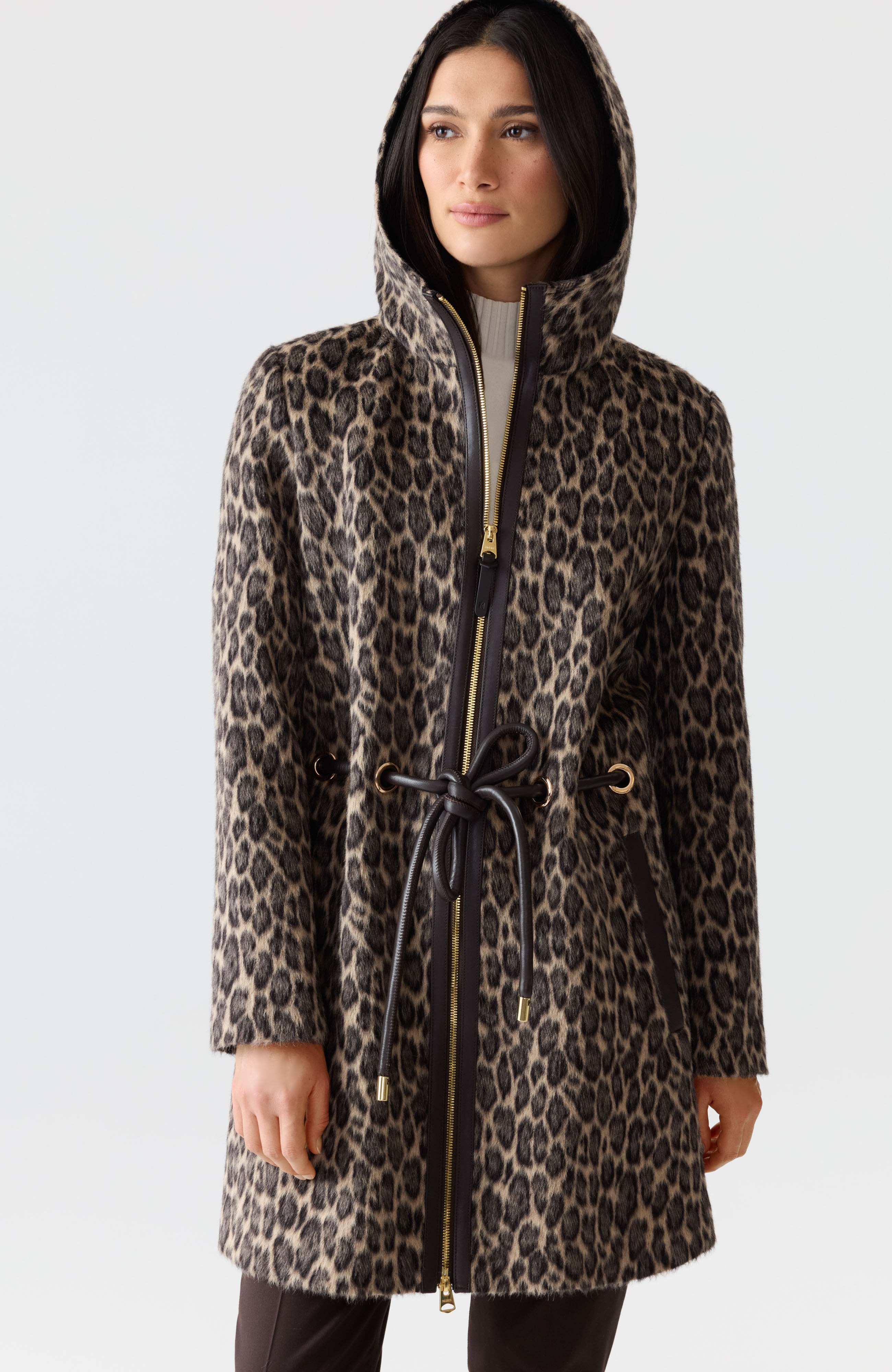 BLITHE-A Animal-Print Jacquard Wool Coat with Leather Trim - 6