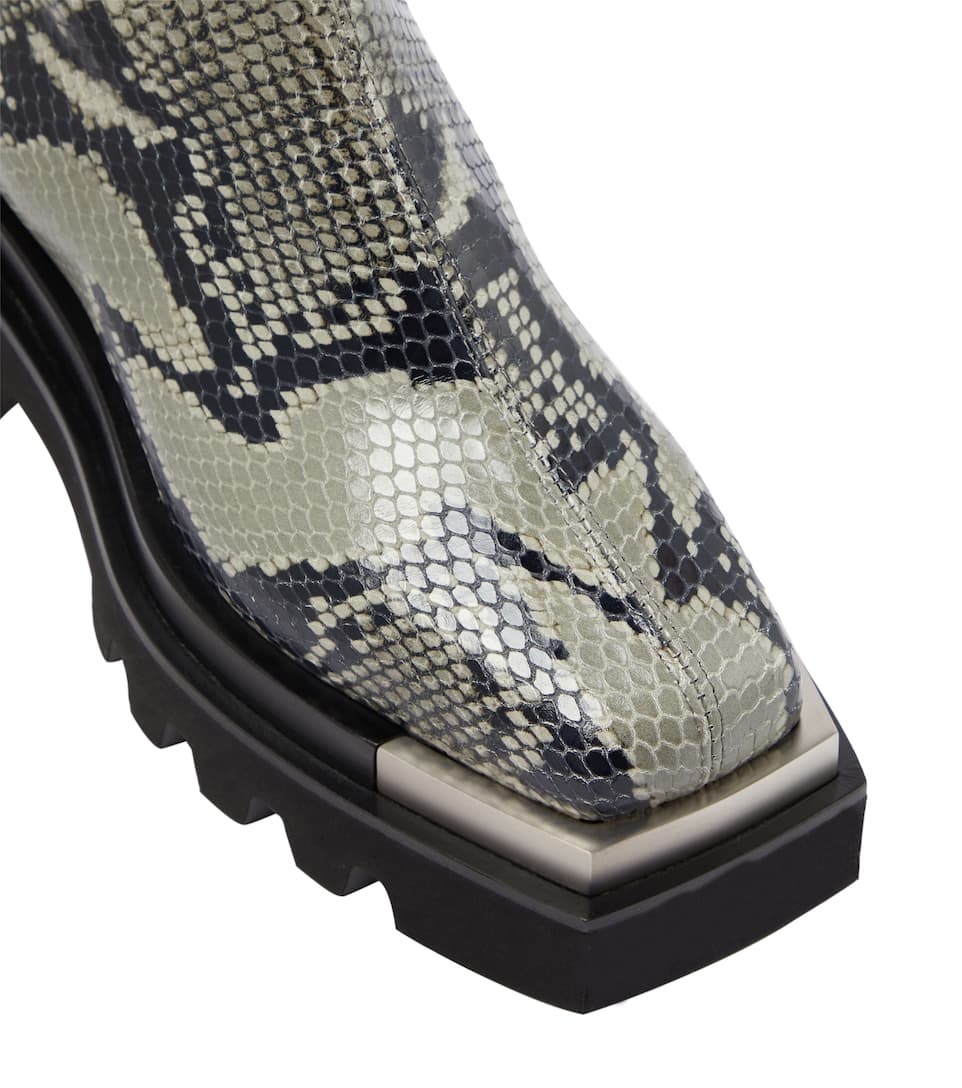 Snake-effect leather ankle boots - 6