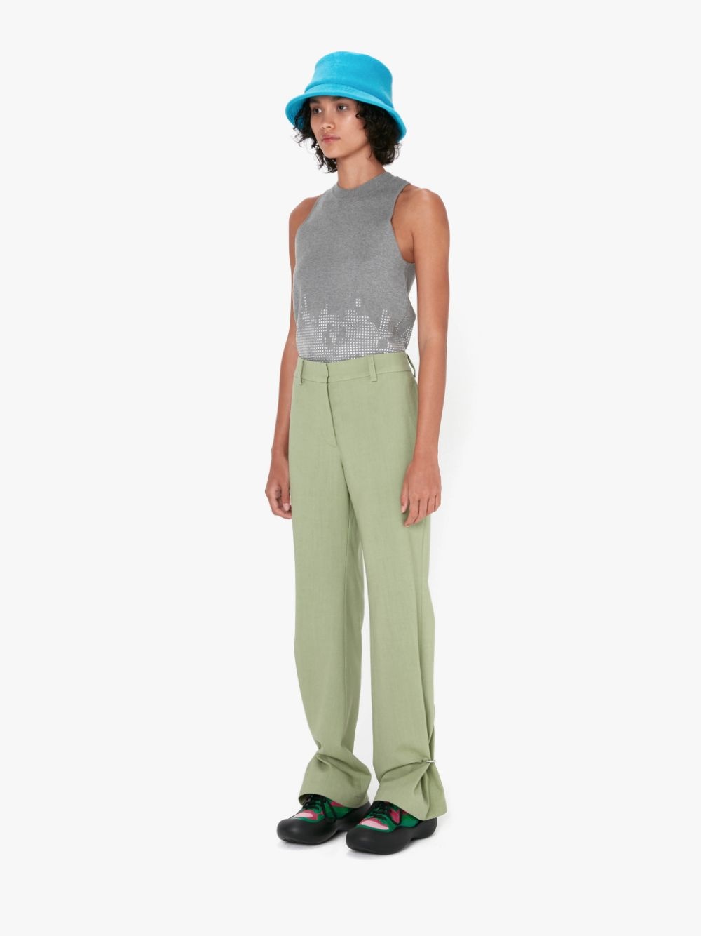 RING DETAIL SLIM LEG TROUSERS - 4