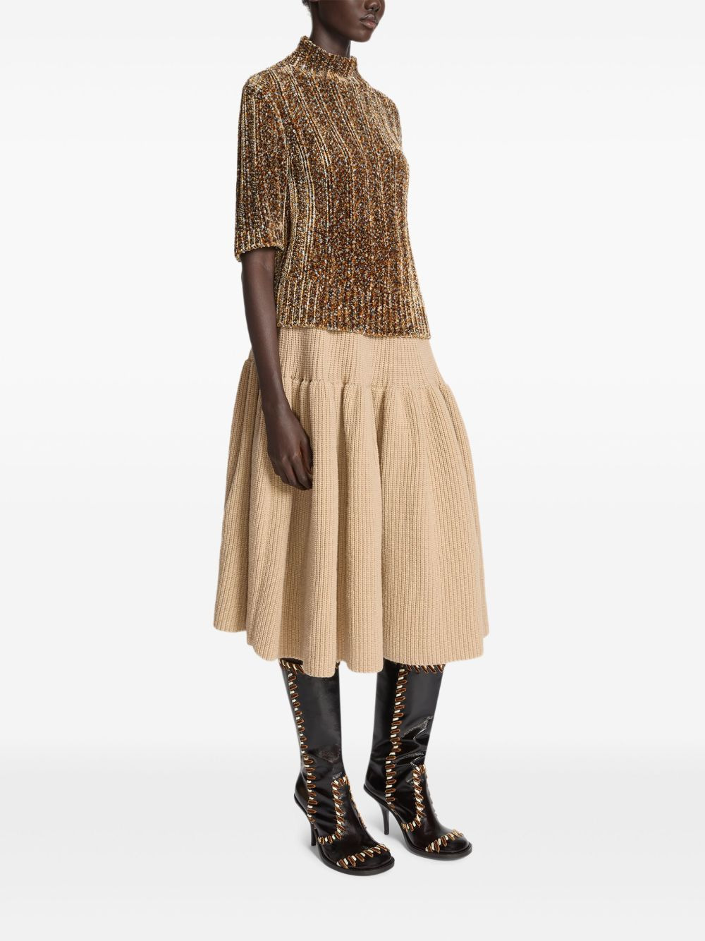 short-sleeved high-neck sweater - 3
