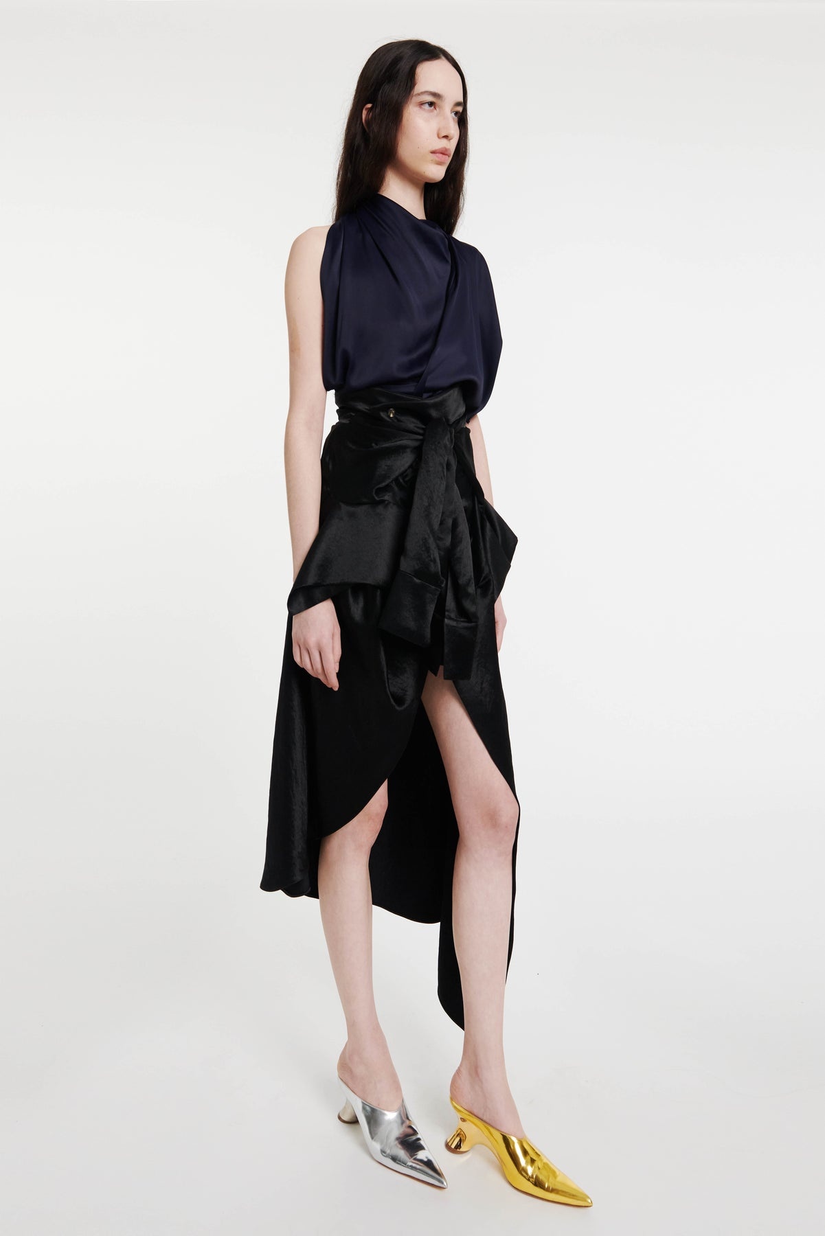 DECONSTRUCTED SHIRT SKIRT WITH SLEEVE BELT BLACK - 2