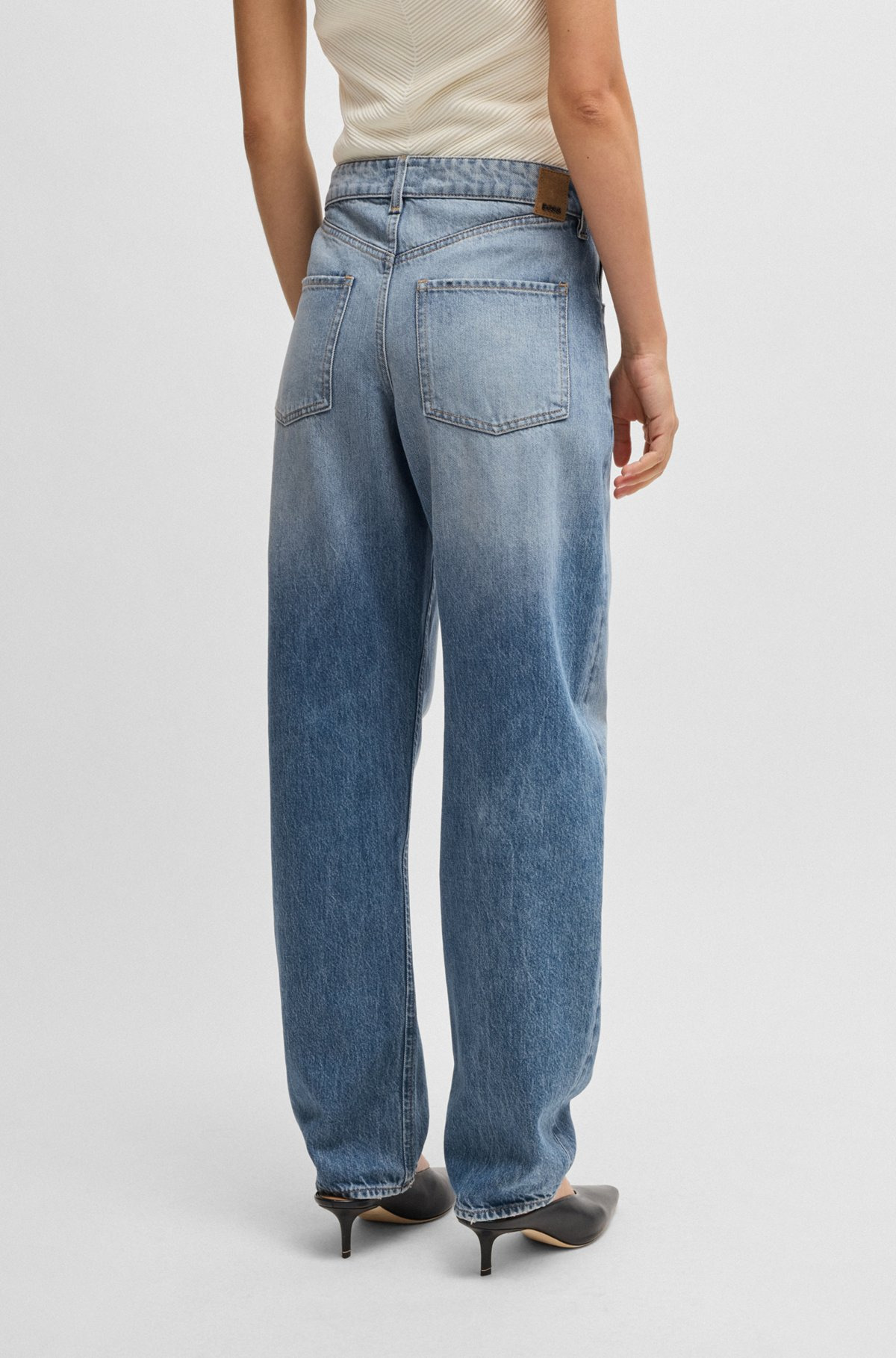 BARREL-LEG JEANS IN BLUE RIGID DENIM - 4