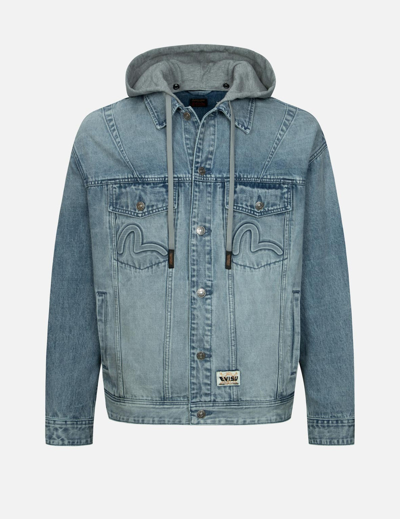 SEAGULL AND LOGO EMBOSSED PRINT LOOSE FIT DENIM JACKET 1