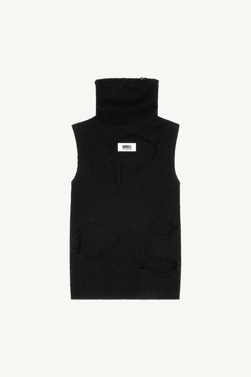 Distressed sleeveless jumper 1