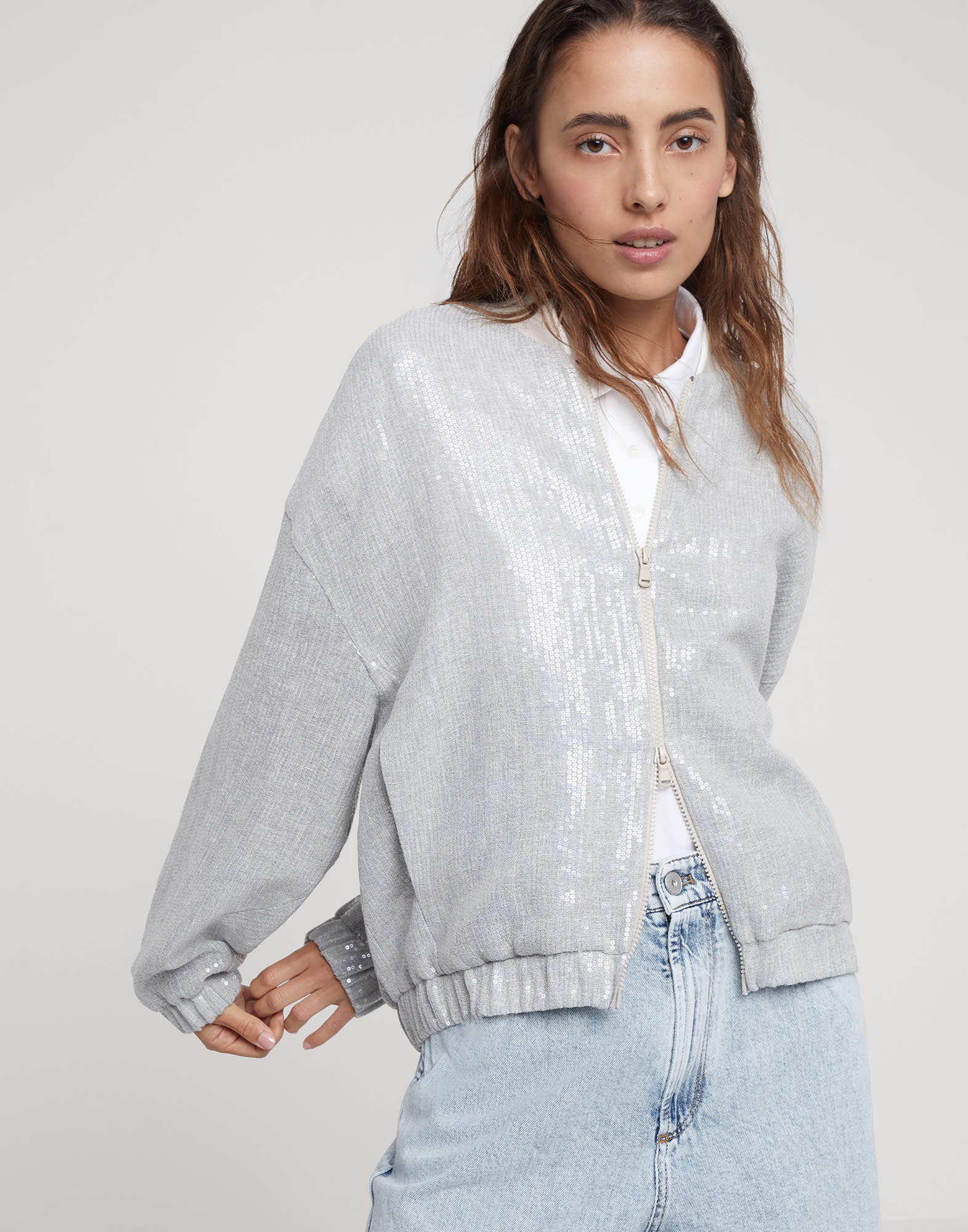 Linen gauze dazzling bomber jacket - 4