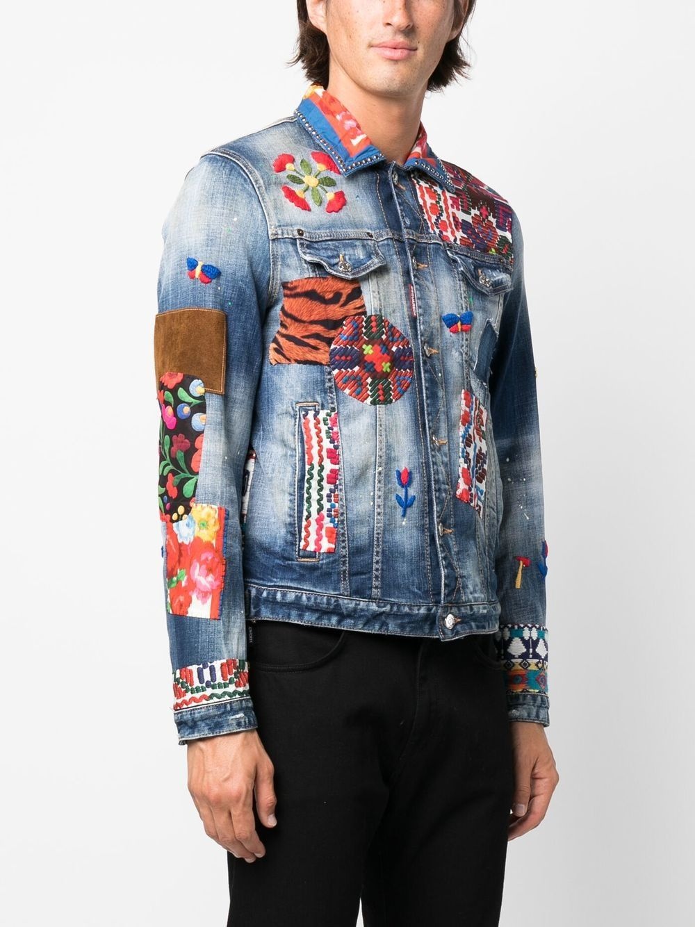 patchwork-detail denim jacket - 3