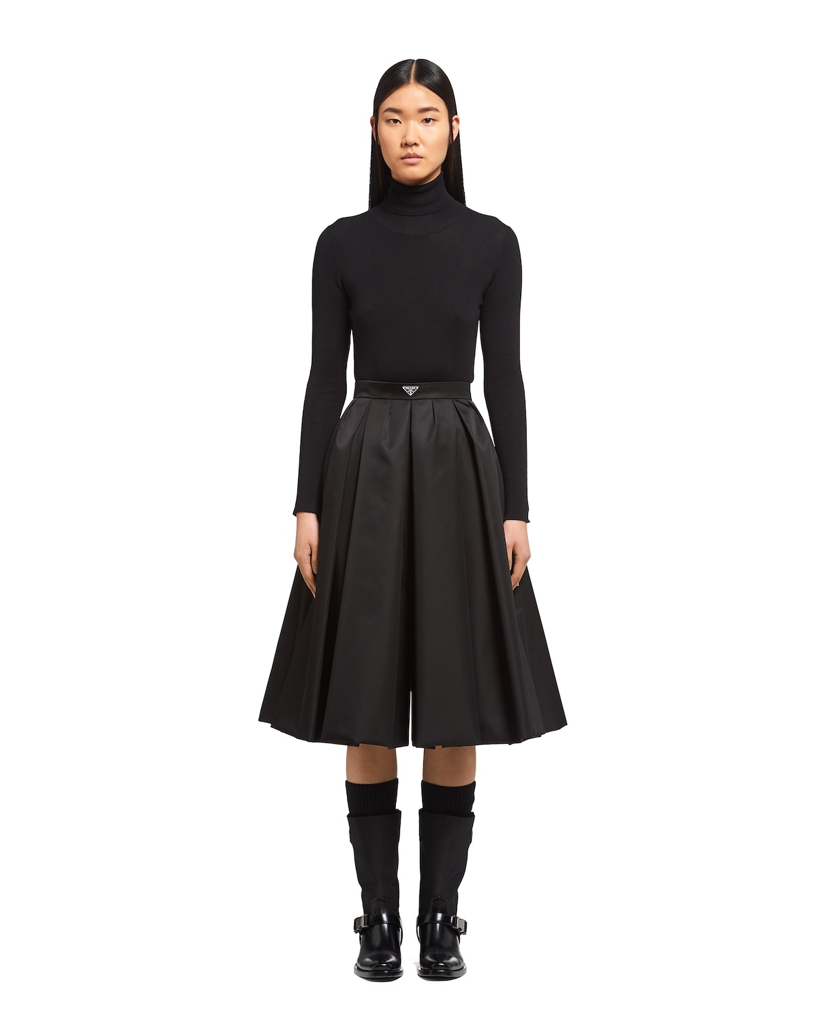 PRADA＊Re-Nylon pleated skirt プリーツスカート＊送料込 プラダ Re-Nylon プリーツスカート ナイロン ブラック (PRADA