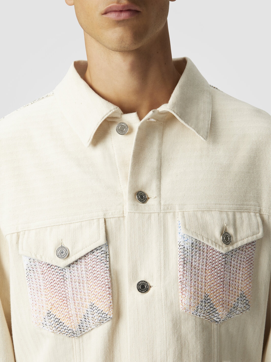 Denim jacket with chevron knit inserts - 5