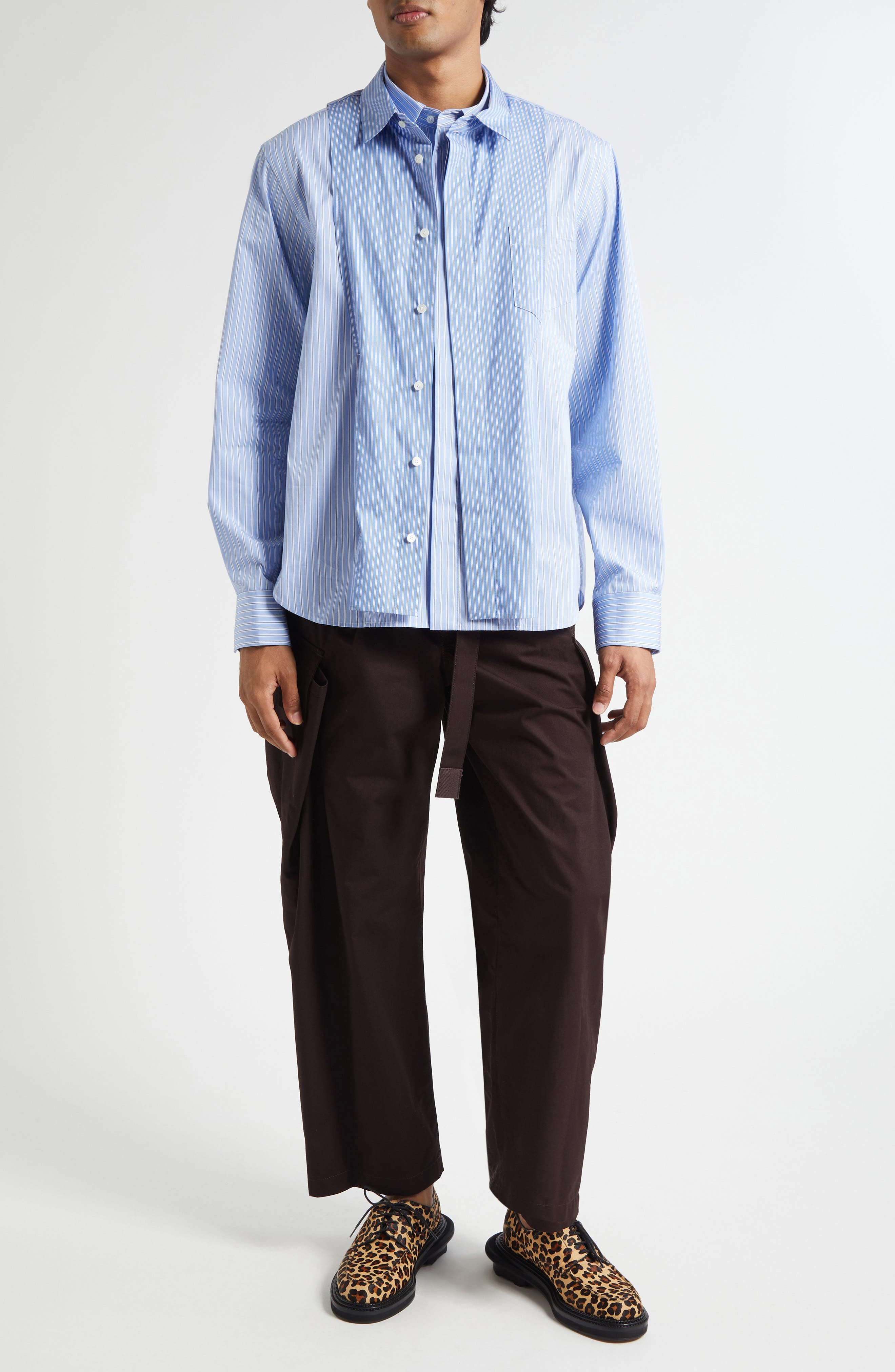 Sacai Stripe Overlay Cotton Poplin Button-Up Shirt in Stripe Mix at Nordstrom - 2