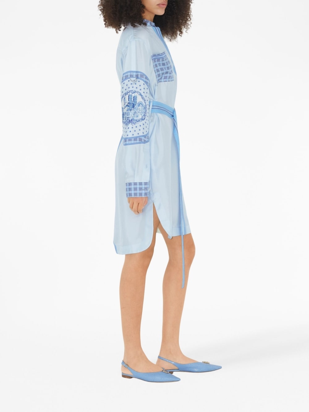 monument-print belted silk shirt dress - 3