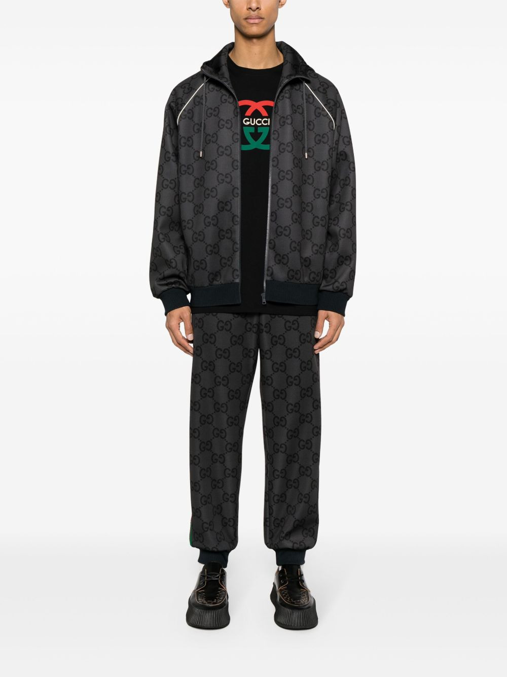 Jumbo GG-pattern Web-striped hooded jacket - 2