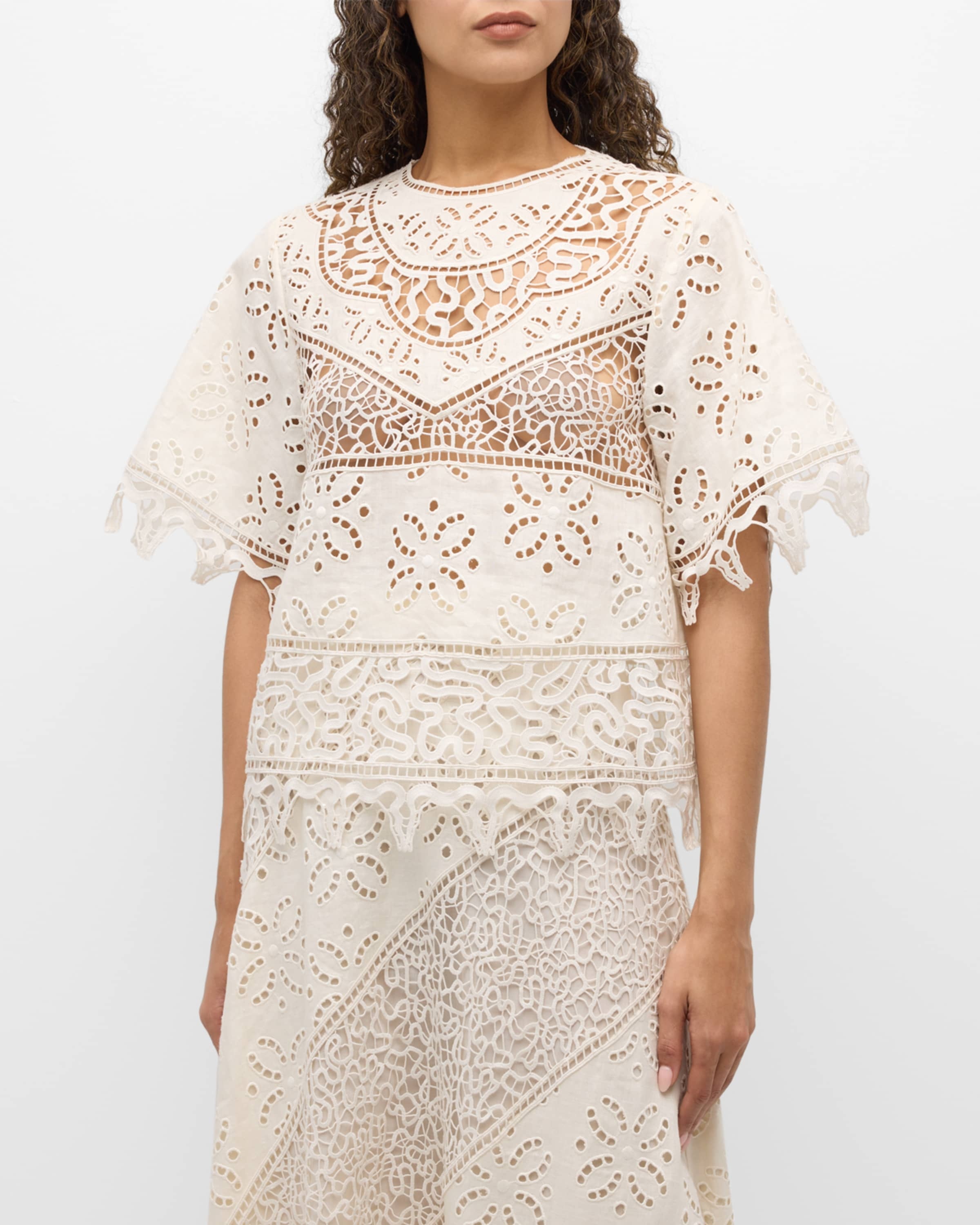 Aria Cutwork Embroidered Linen Blouse - 2