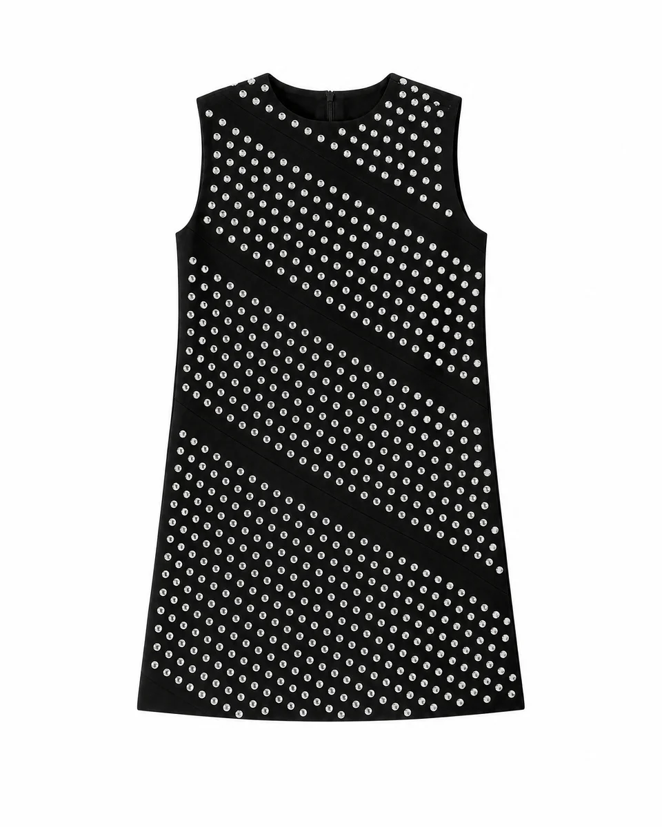BLACK SHORT STUDDED DRESS - 1