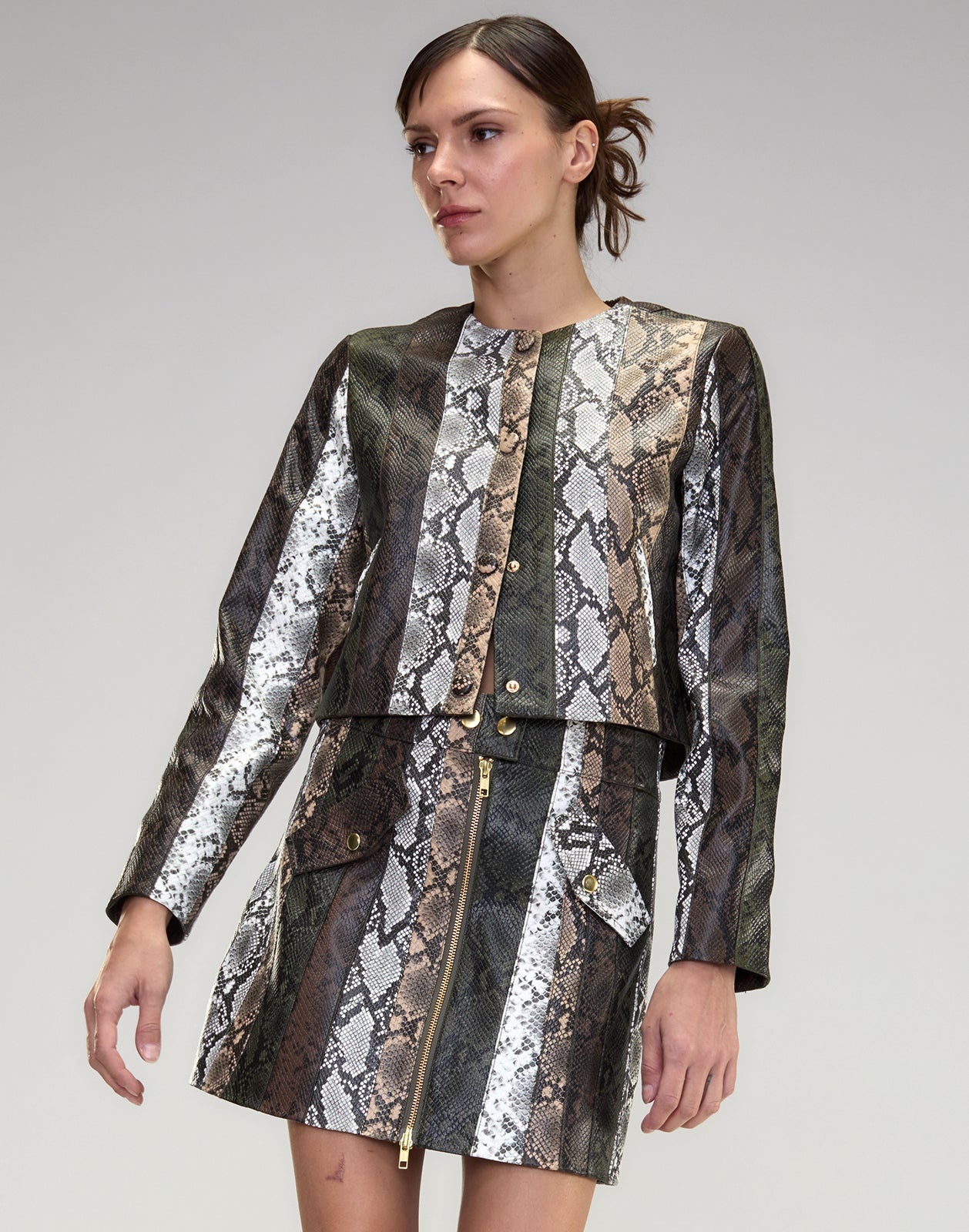 Snake-Embossed Vegan Leather Skirt - 6