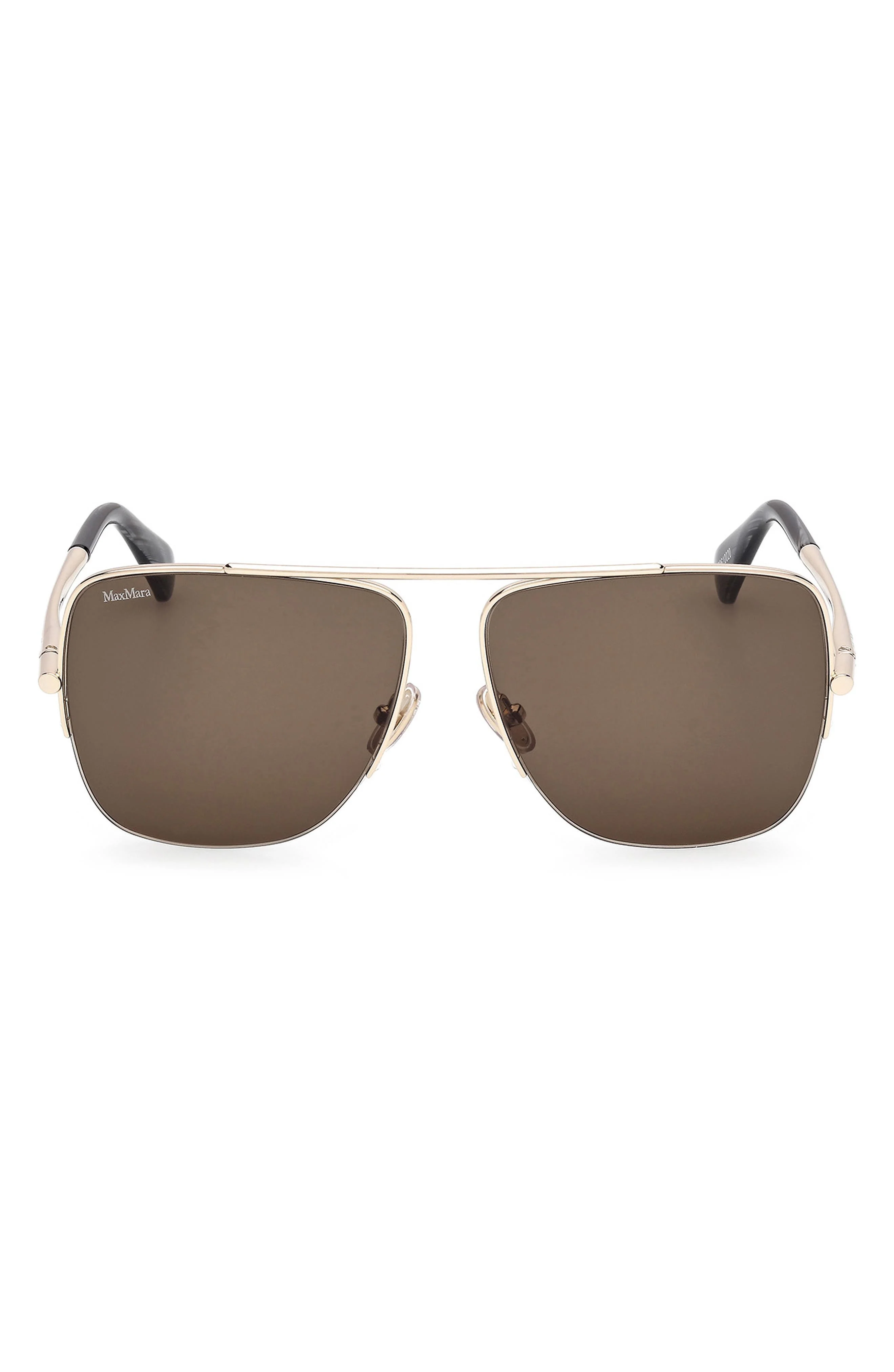 Max Mara 59mm Pilot Sunglasses in Pale Gold/Black Horn /Olive at Nordstrom - 1