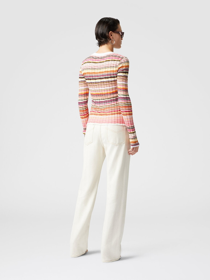 Striped cotton and viscose ribbed cardigan with contrasting trim 3