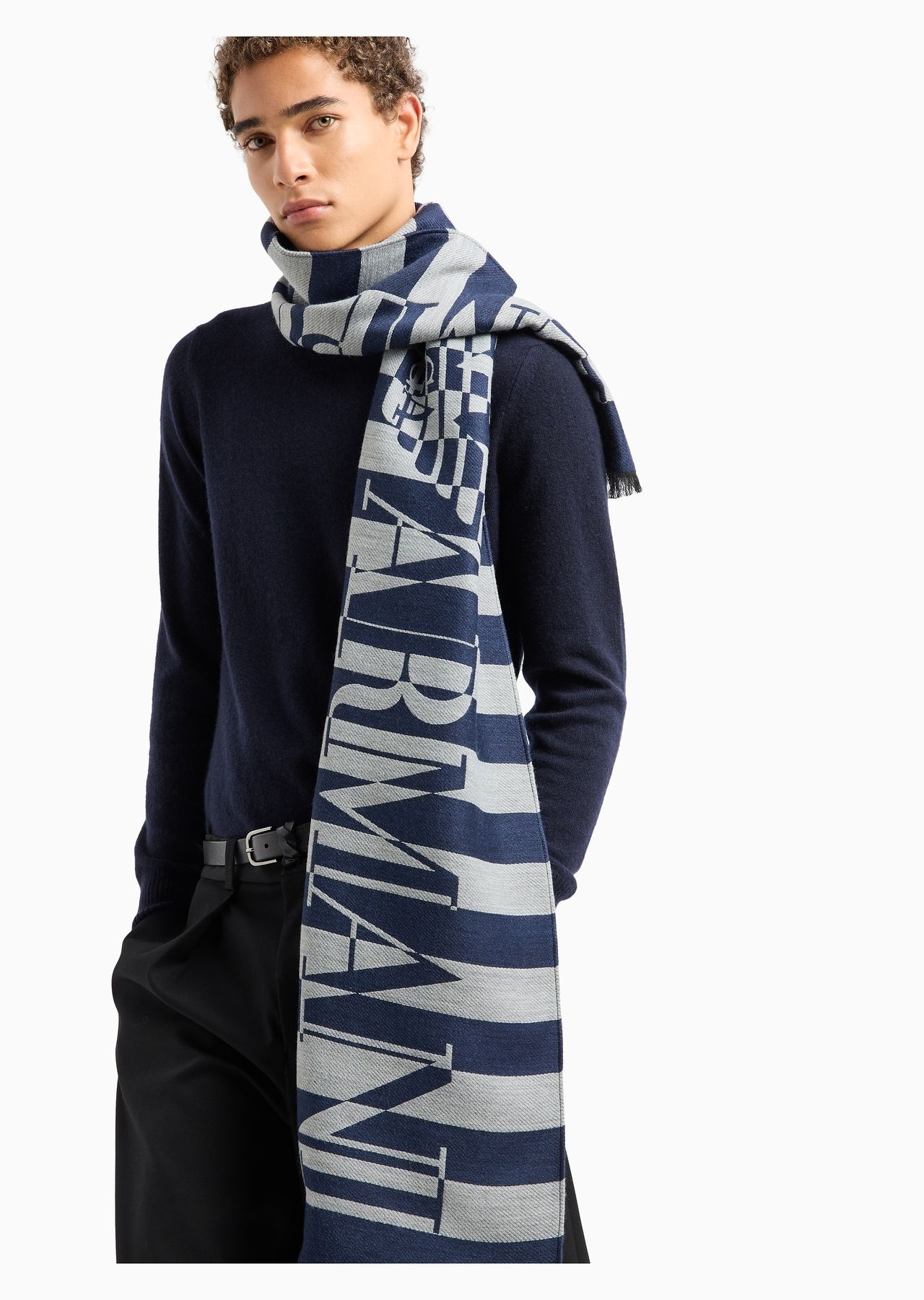Striped modal-blend scarf with oversized logo - 3