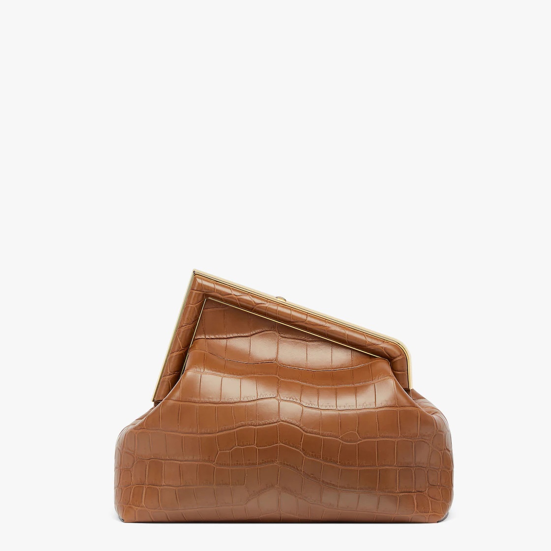 Medium Fendi First bag in exquisite brown crocodile leather with an oversized F metal clasp with ton - 3