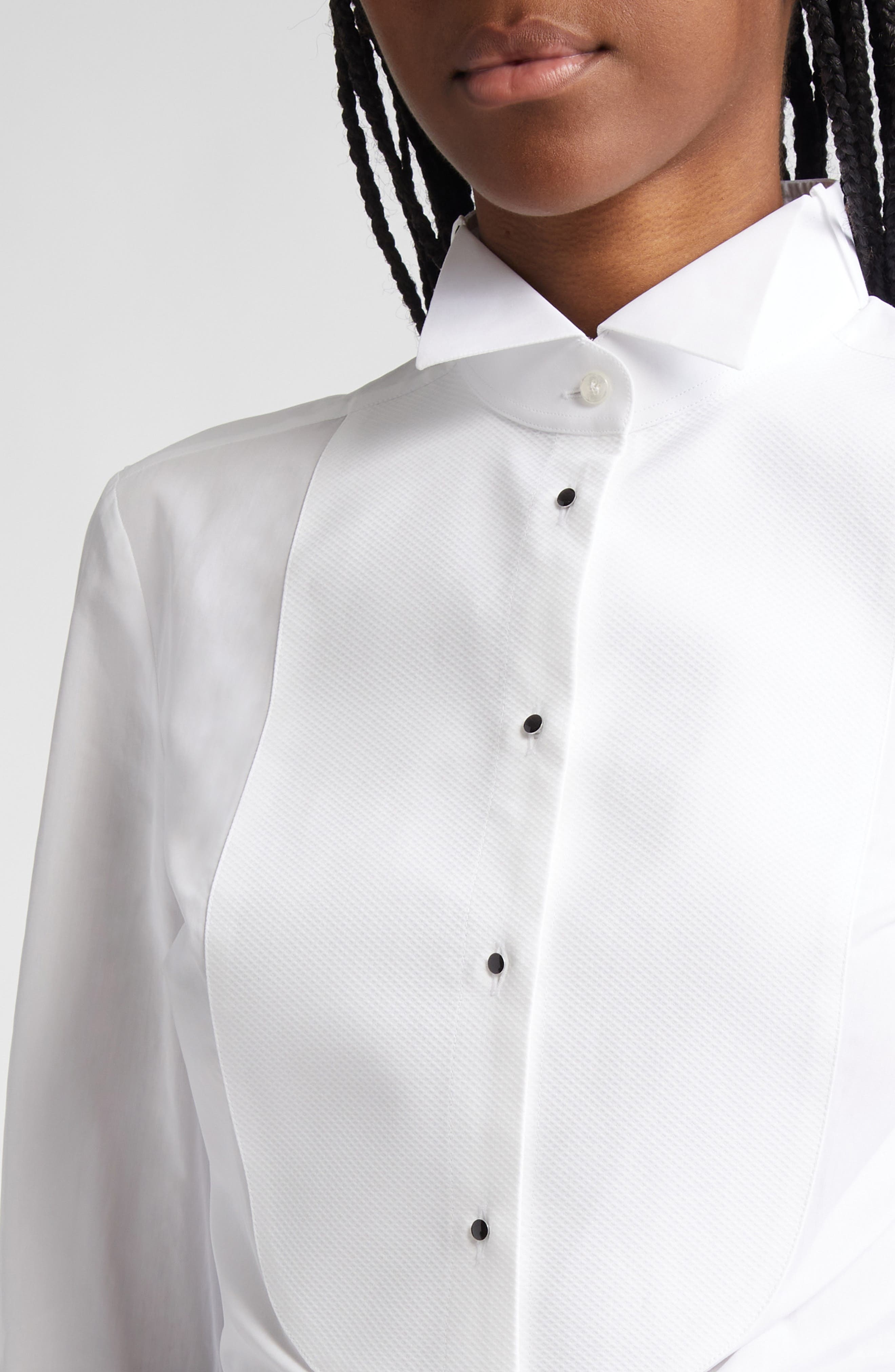Dolce&Gabbana Bib Detail Cotton Button-Up Shirt in Bianco Ottico at Nordstrom - 5