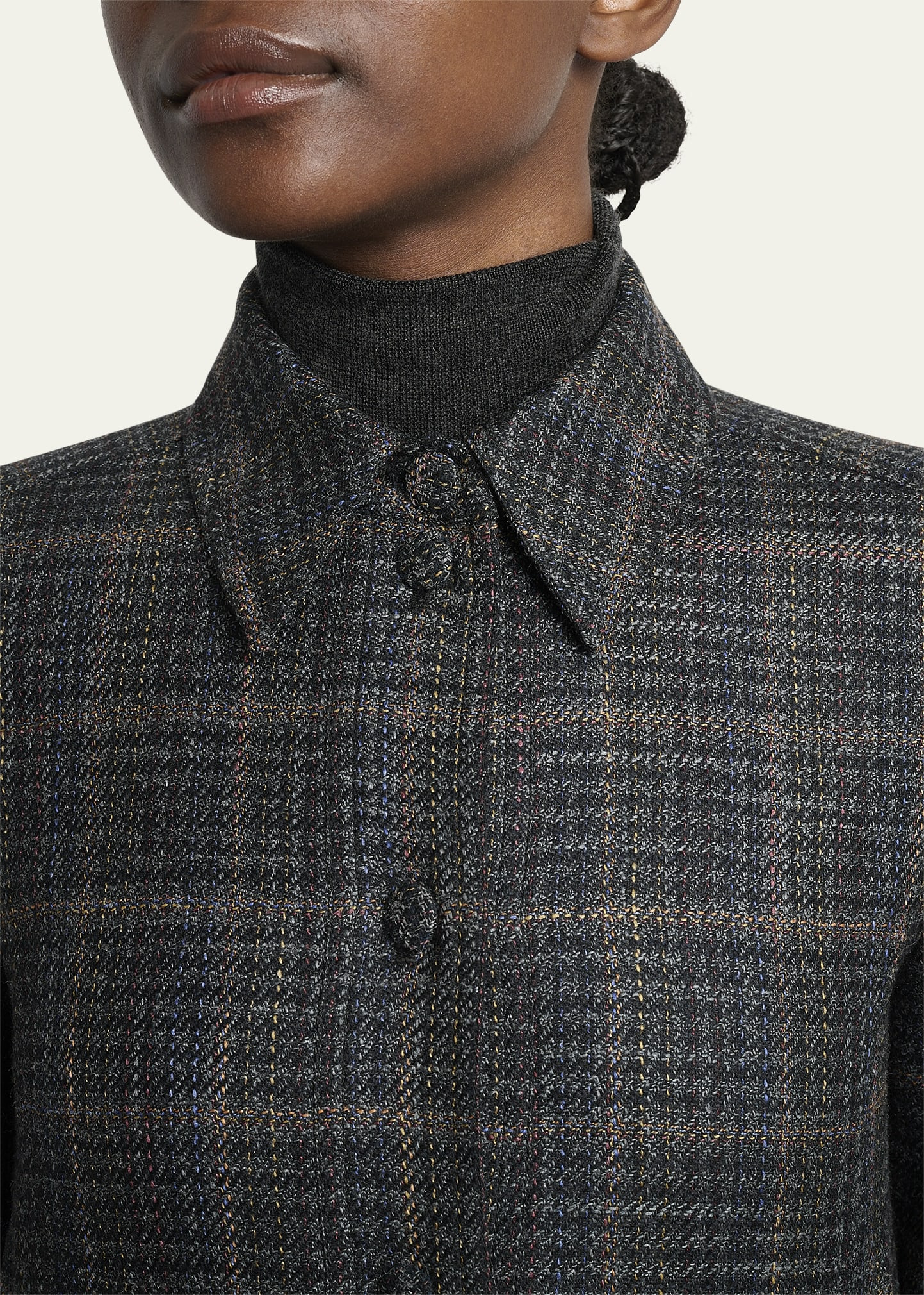 Thereza Cropped Wool Silk Plaid Jacket - 5