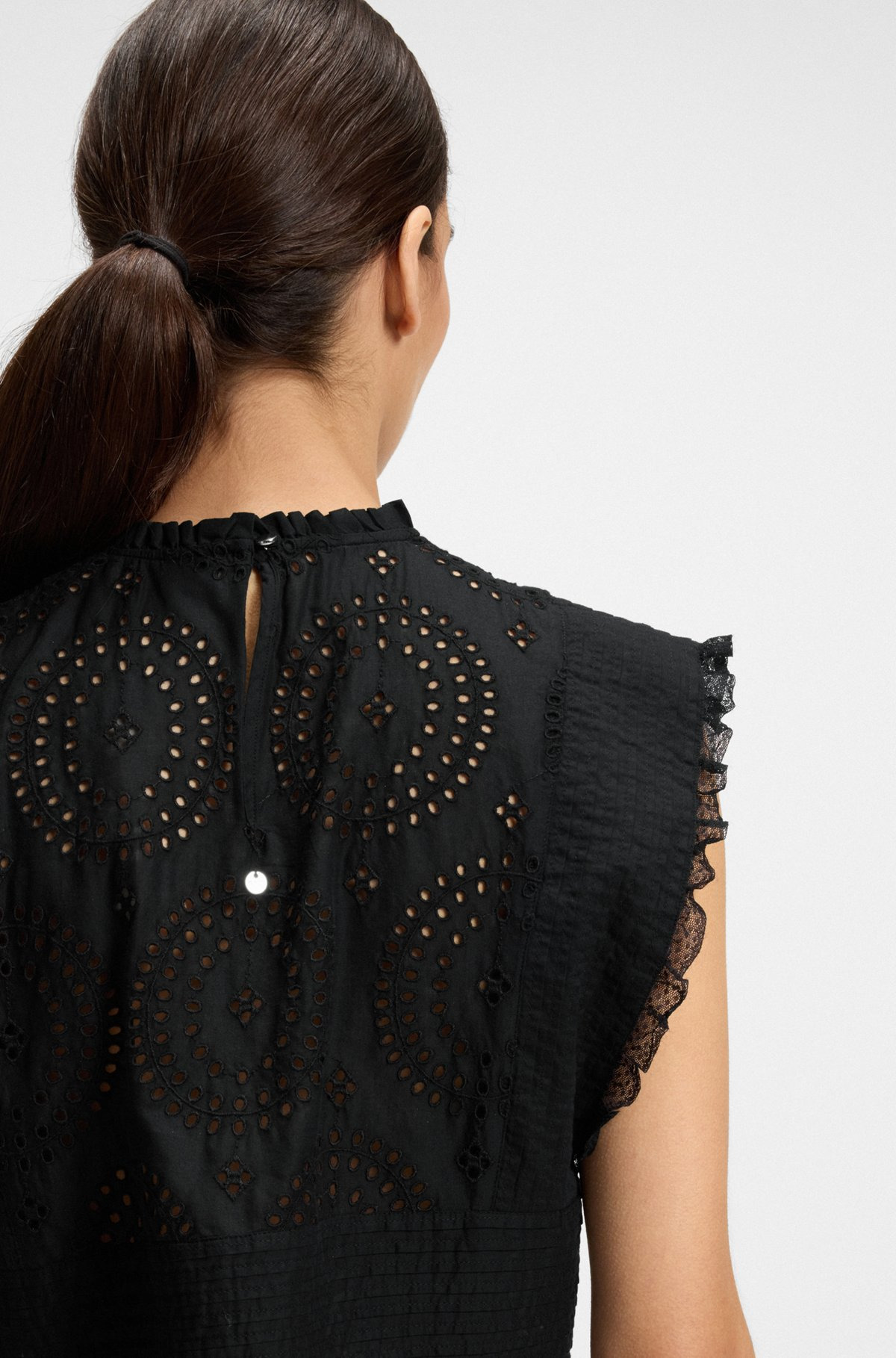 REGULAR-FIT BLOUSE IN COTTON BRODERIE WITH PLEAT DETAILS - 6