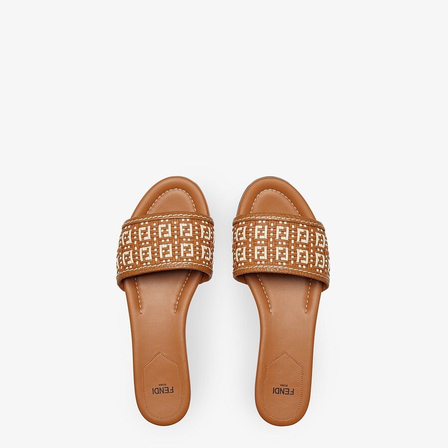 Brown leather slides - 4