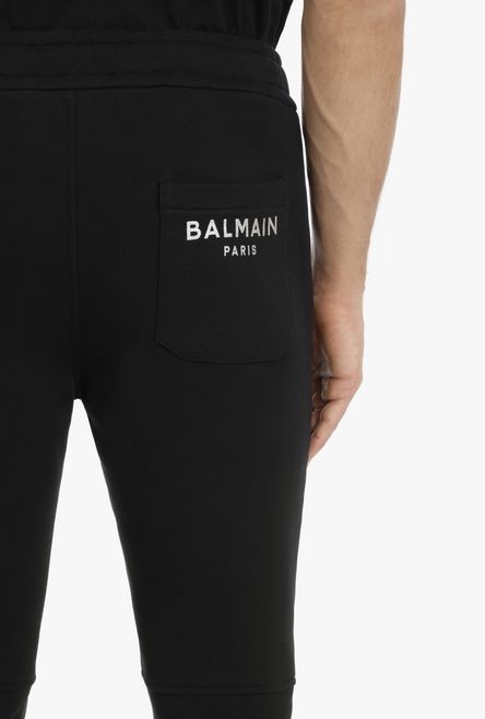 Black eco-designed cotton sweatpants with silver Balmain Paris logo print - 7