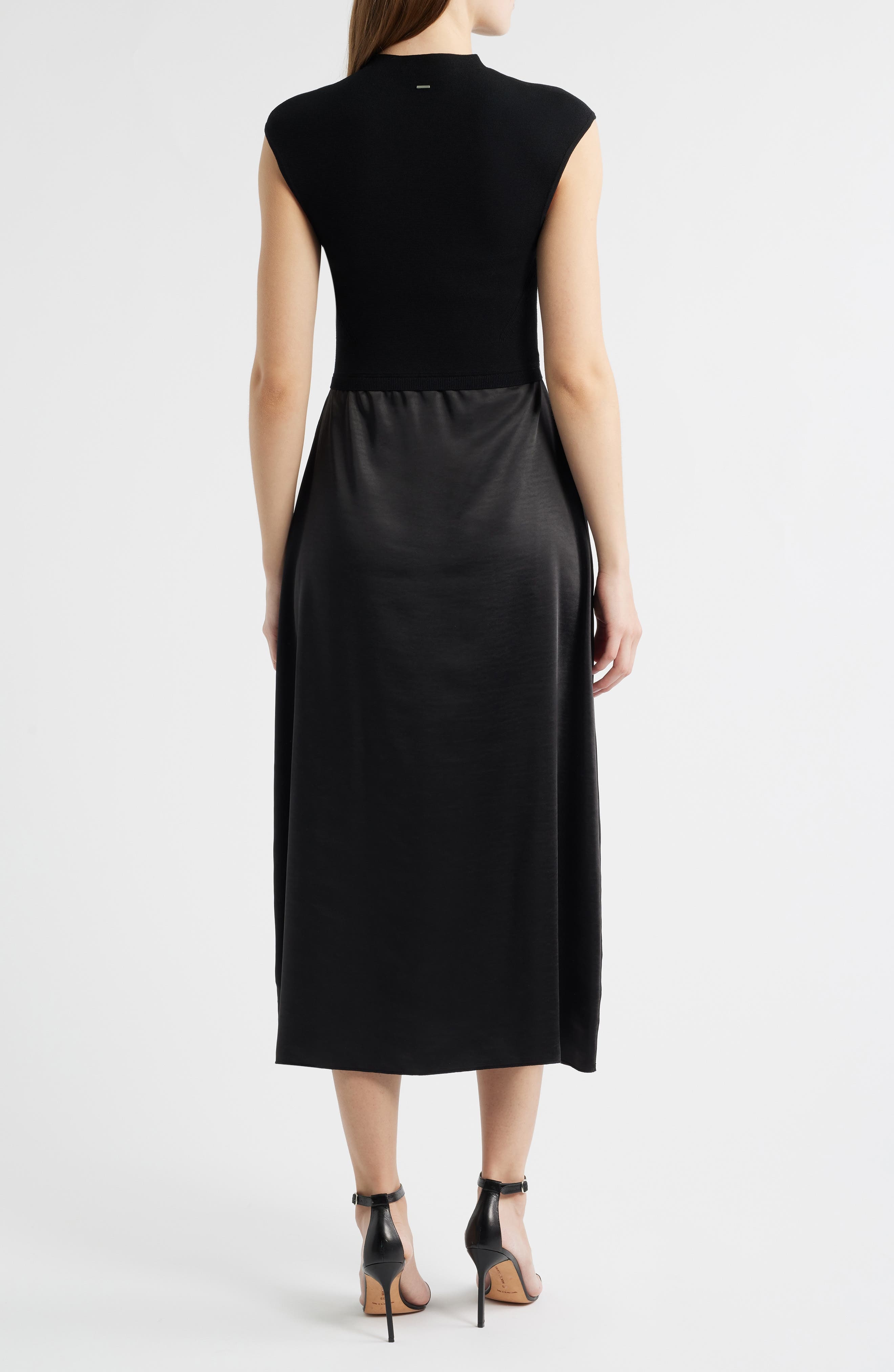BOSS Ferdolini Mixed Media Midi Dress in Black at Nordstrom - 2