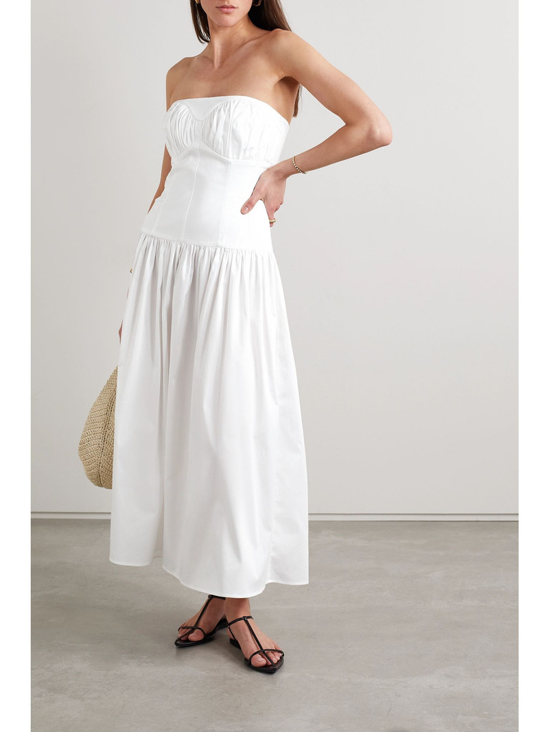 TOVE Lauryn strapless gathered cotton-blend midi dress White outlook