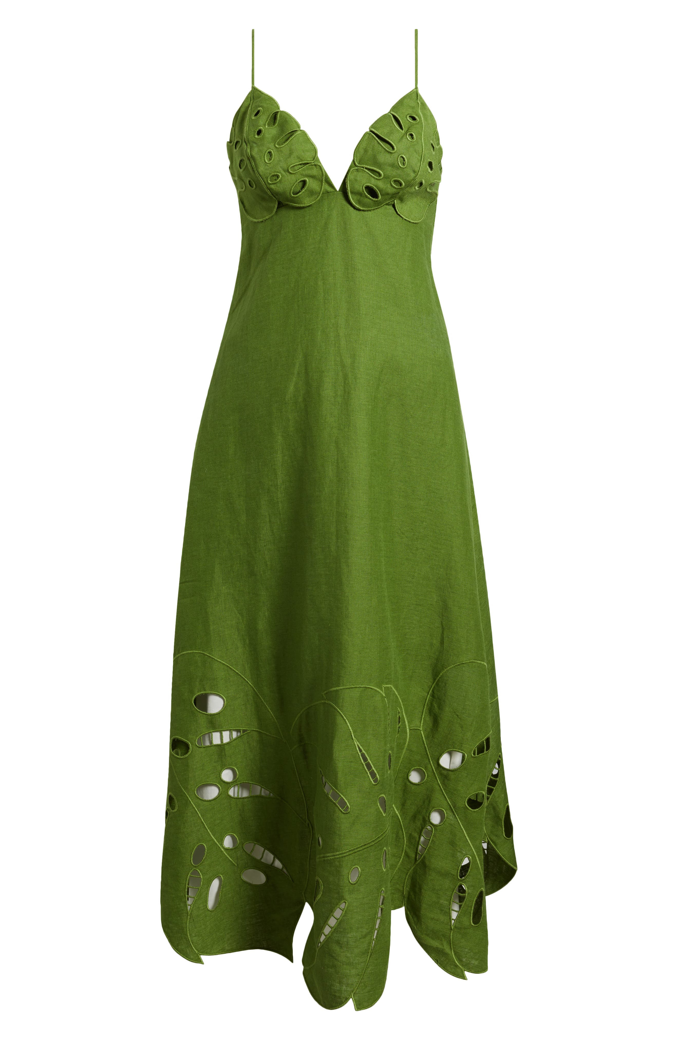 FARM Rio Monstera Embroidery Linen Midi Dress in Green at Nordstrom - 5