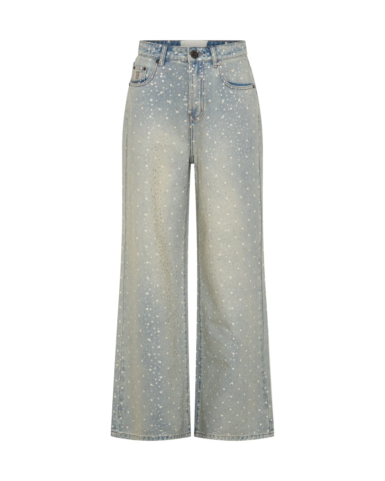 Love Machines Mid Waist Super Wide Leg Denim Jeans - Blue Sparkle - 1