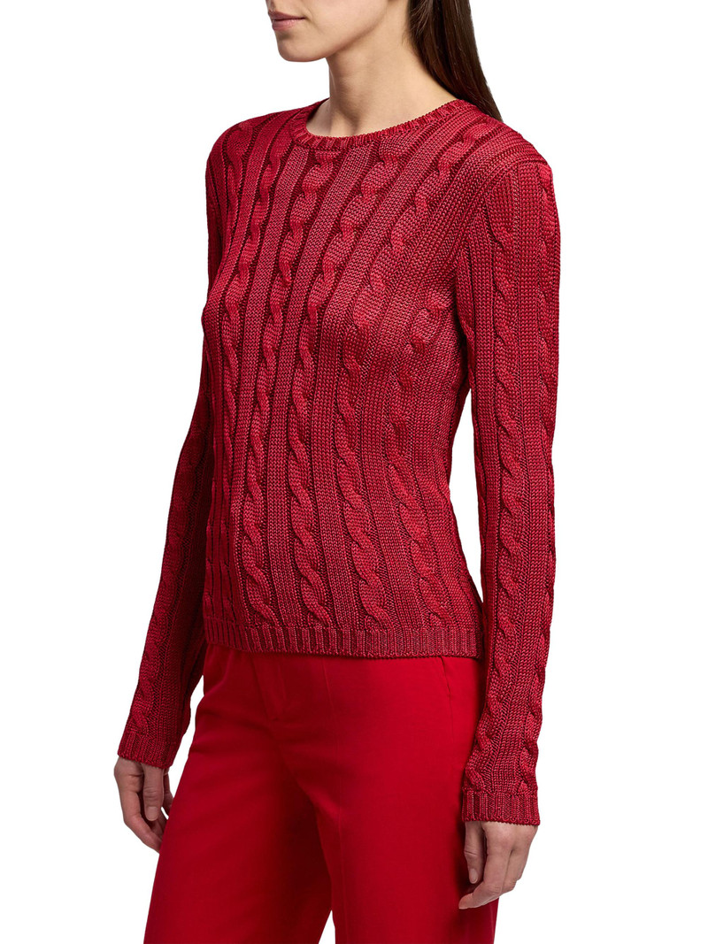 Women's Cable-Knit Silk Crewneck Sweater - Bright Red 4