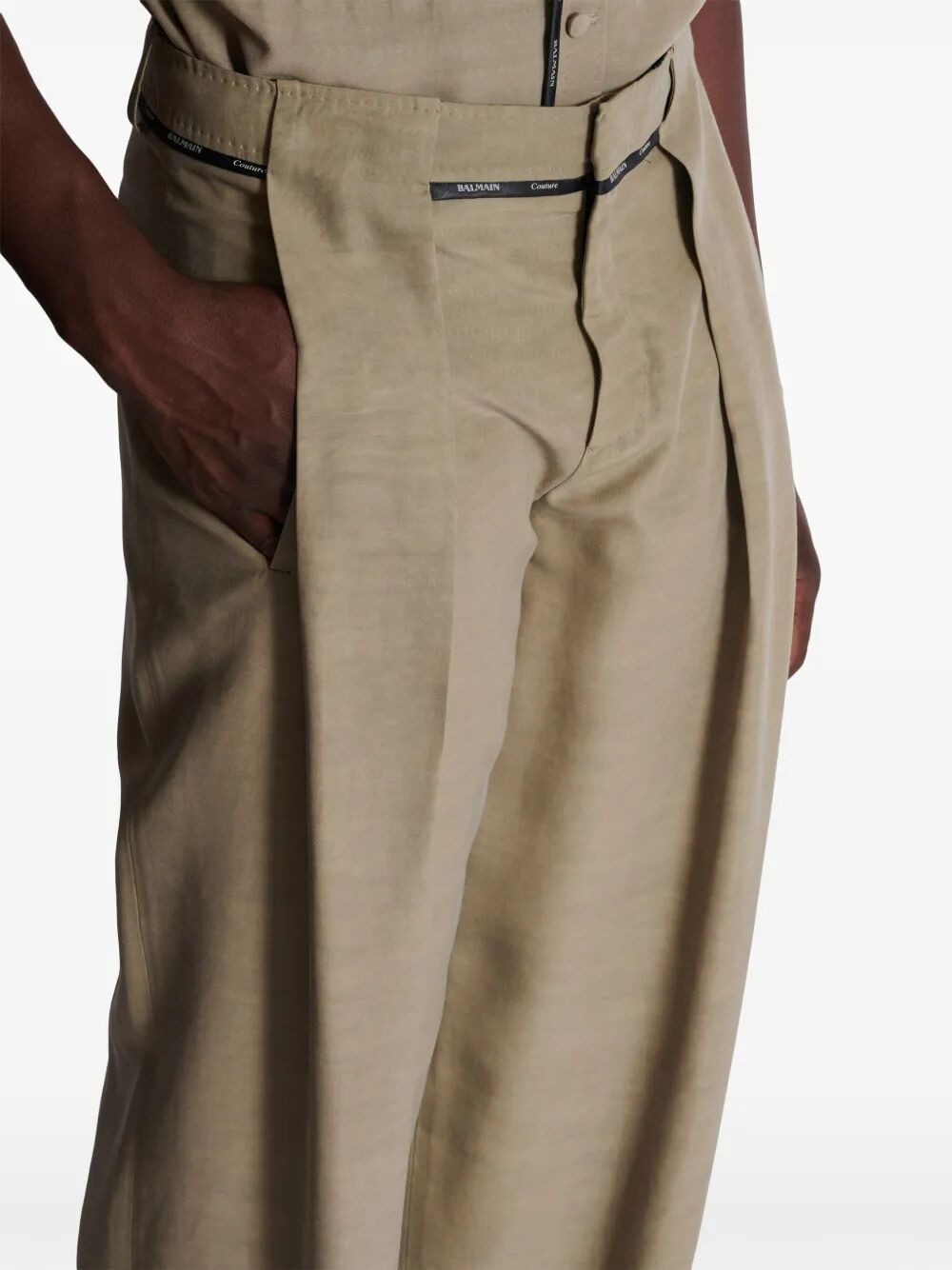 Balmain Men Taupe Cupro Pleated Pants - 7