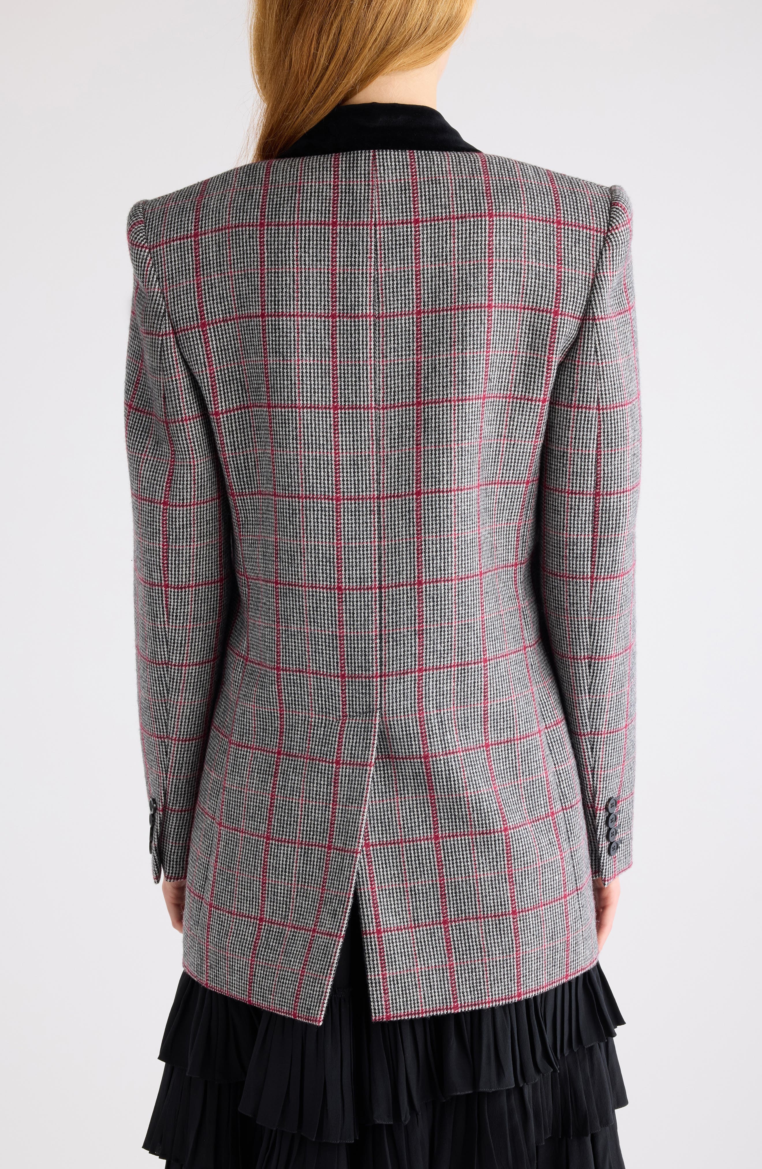 Chloé Double Breasted Plaid Virgin Wool Blazer in Black/White at Nordstrom - 3