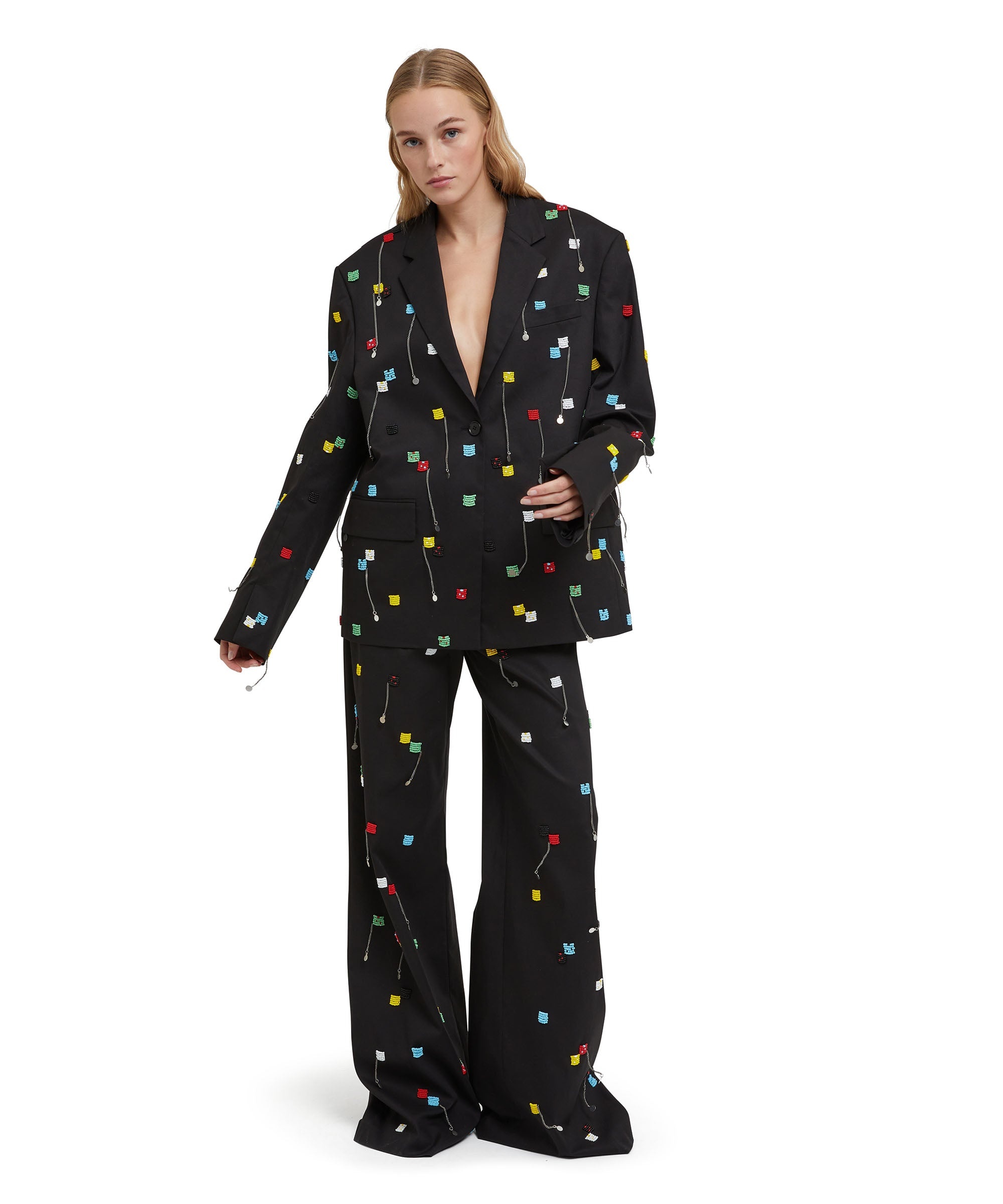 Stretch cotton gabardine single-breasted jacket with embroidered beads - 4