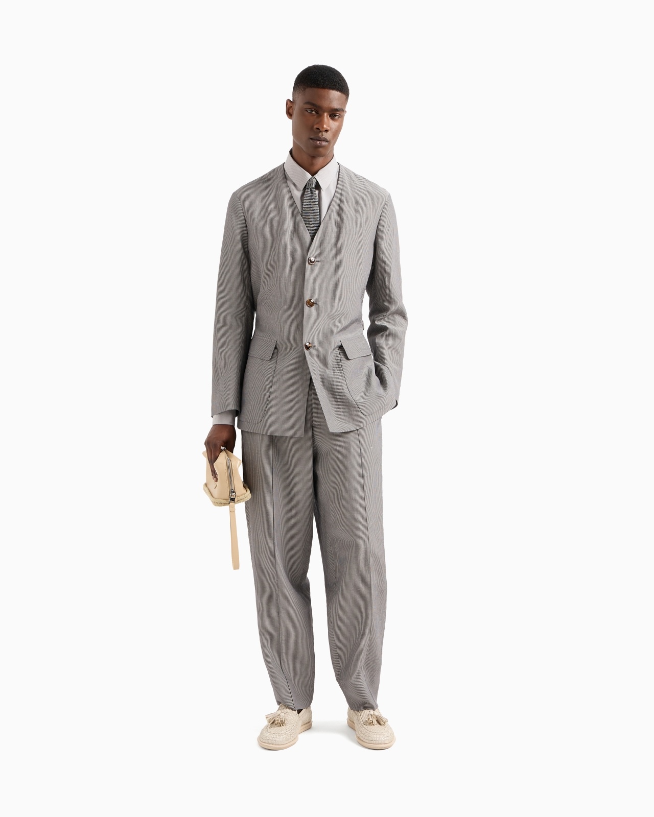 STRIPED VISCOSE AND LINEN SINGLE-PLEAT TROUSERS - 2