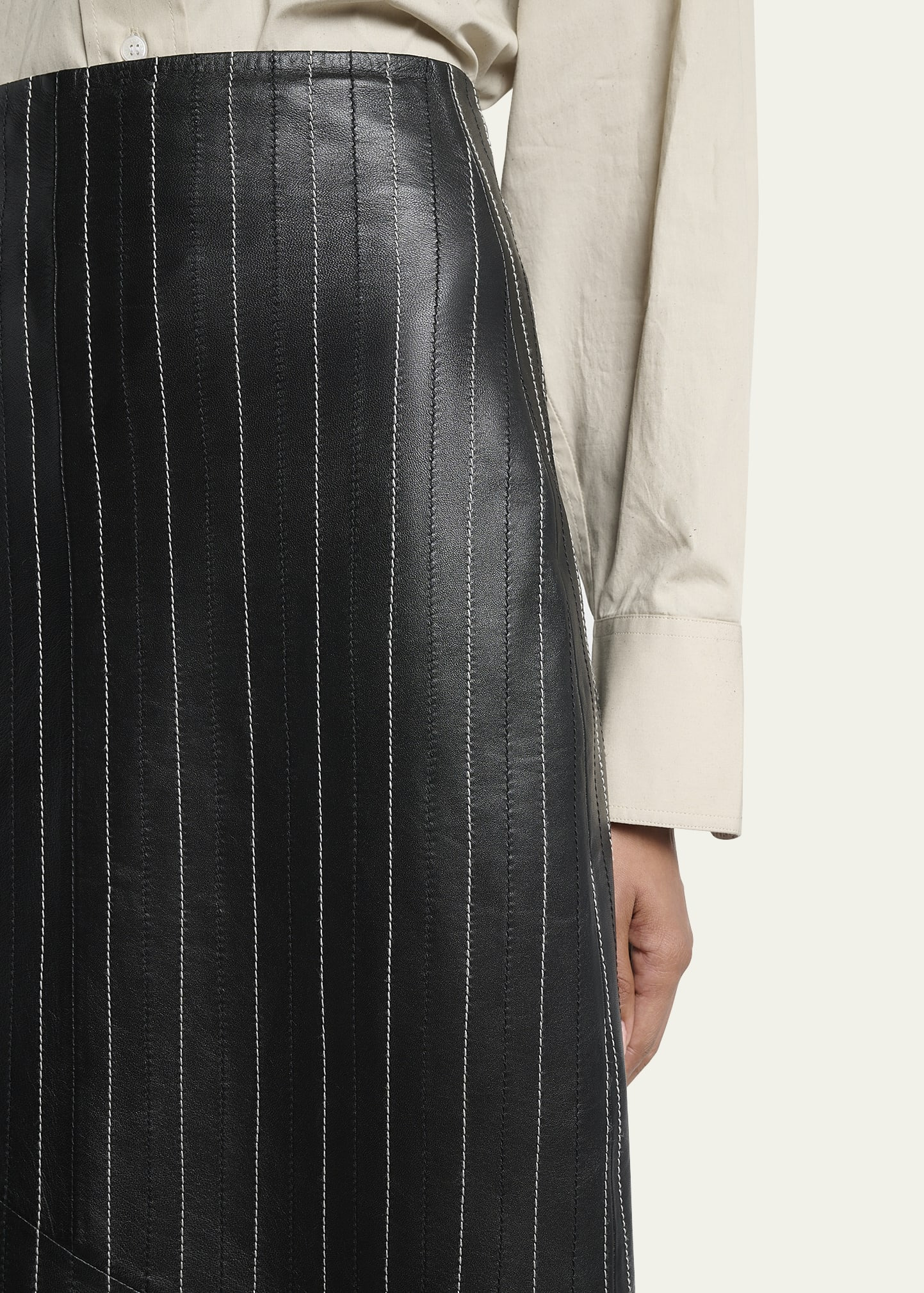 Pinstripe Kick Midi Leather Skirt - 5