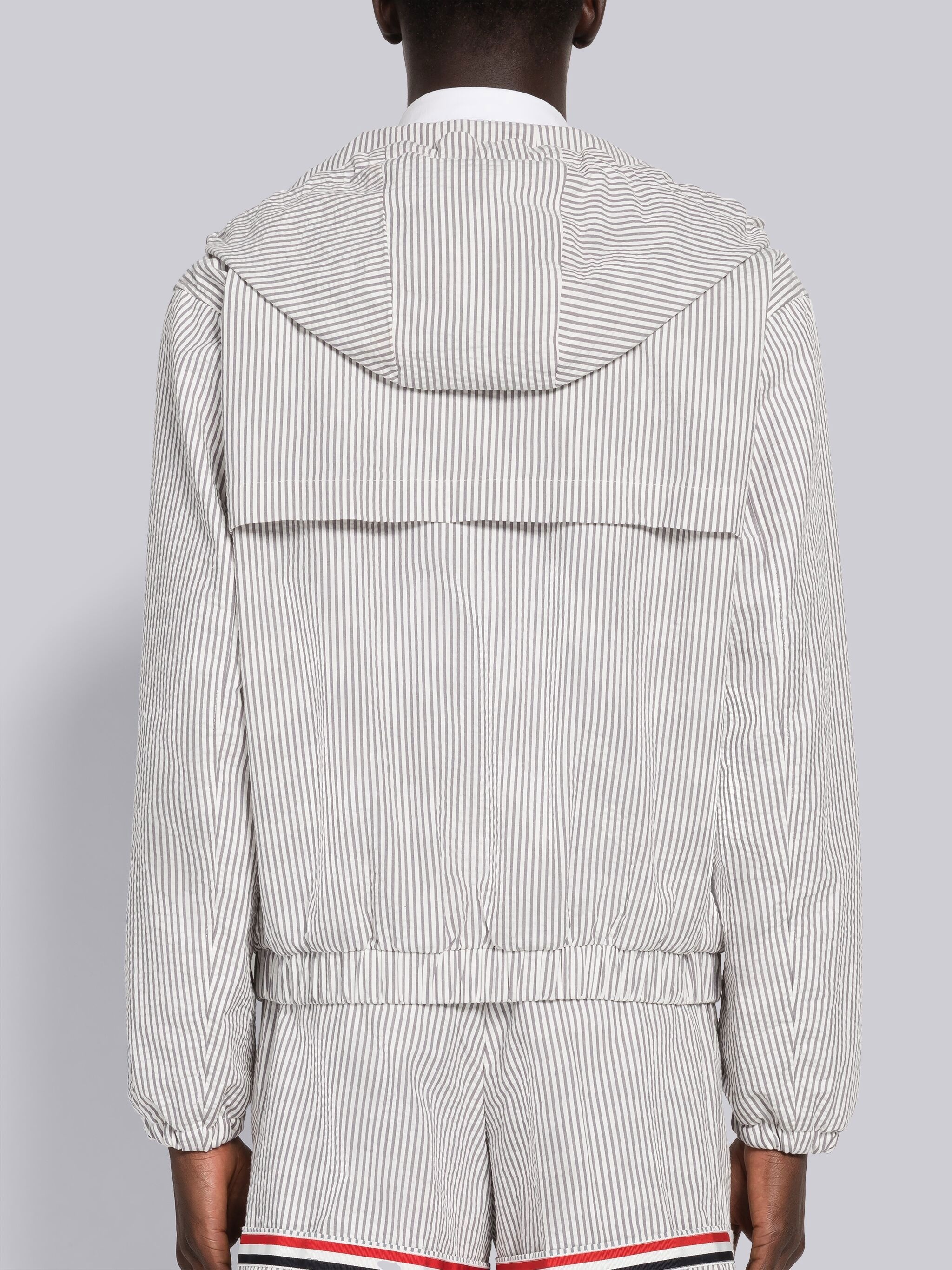 Seersucker Zip Front Relaxed Hoodie Jacket - 3
