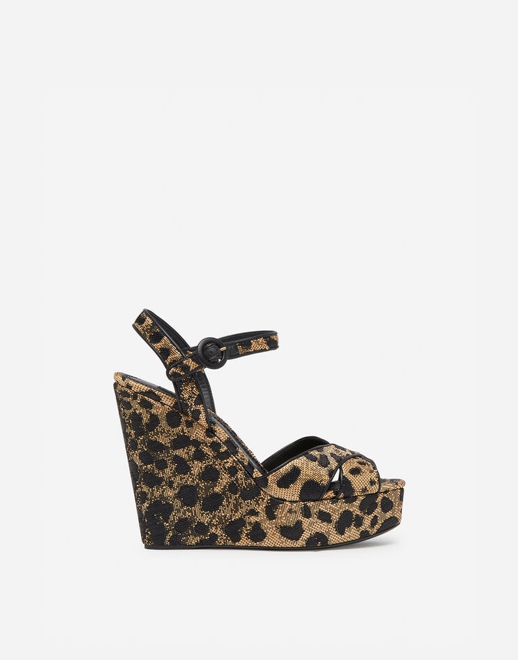 Raffia leopard print wedge sandals - 1