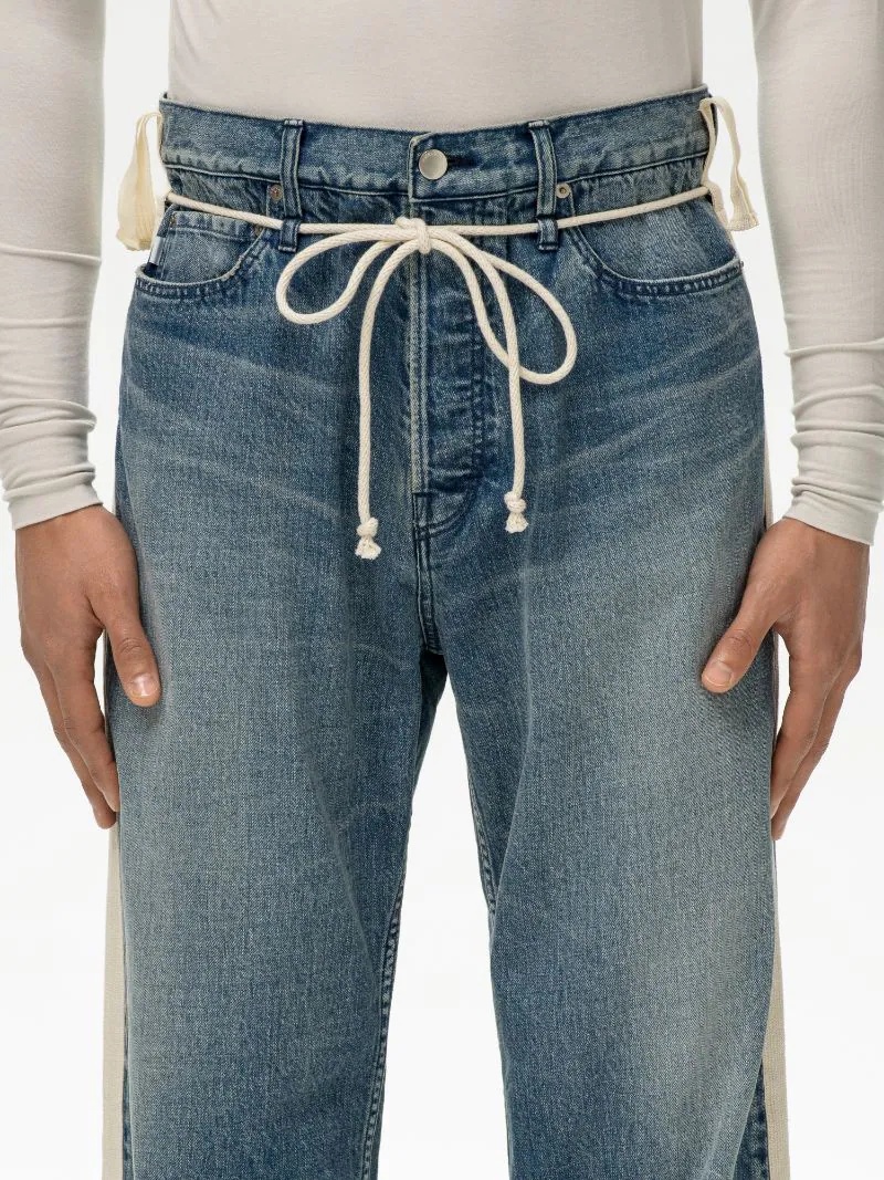 DRAWSTRING SIDE-TAPED DENIM PANTS - 7