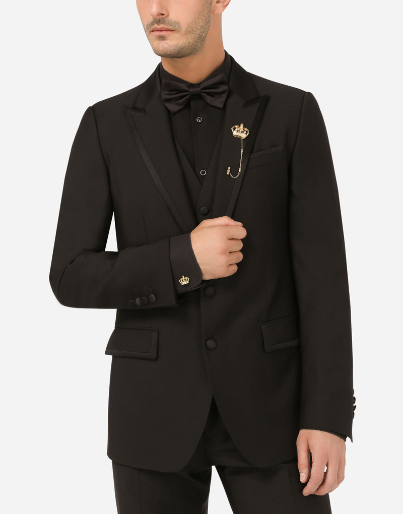 Dolce & Gabbana Crown stick pin brooch in yellow and white gold with curly gold thread embellishments and sphere outlook