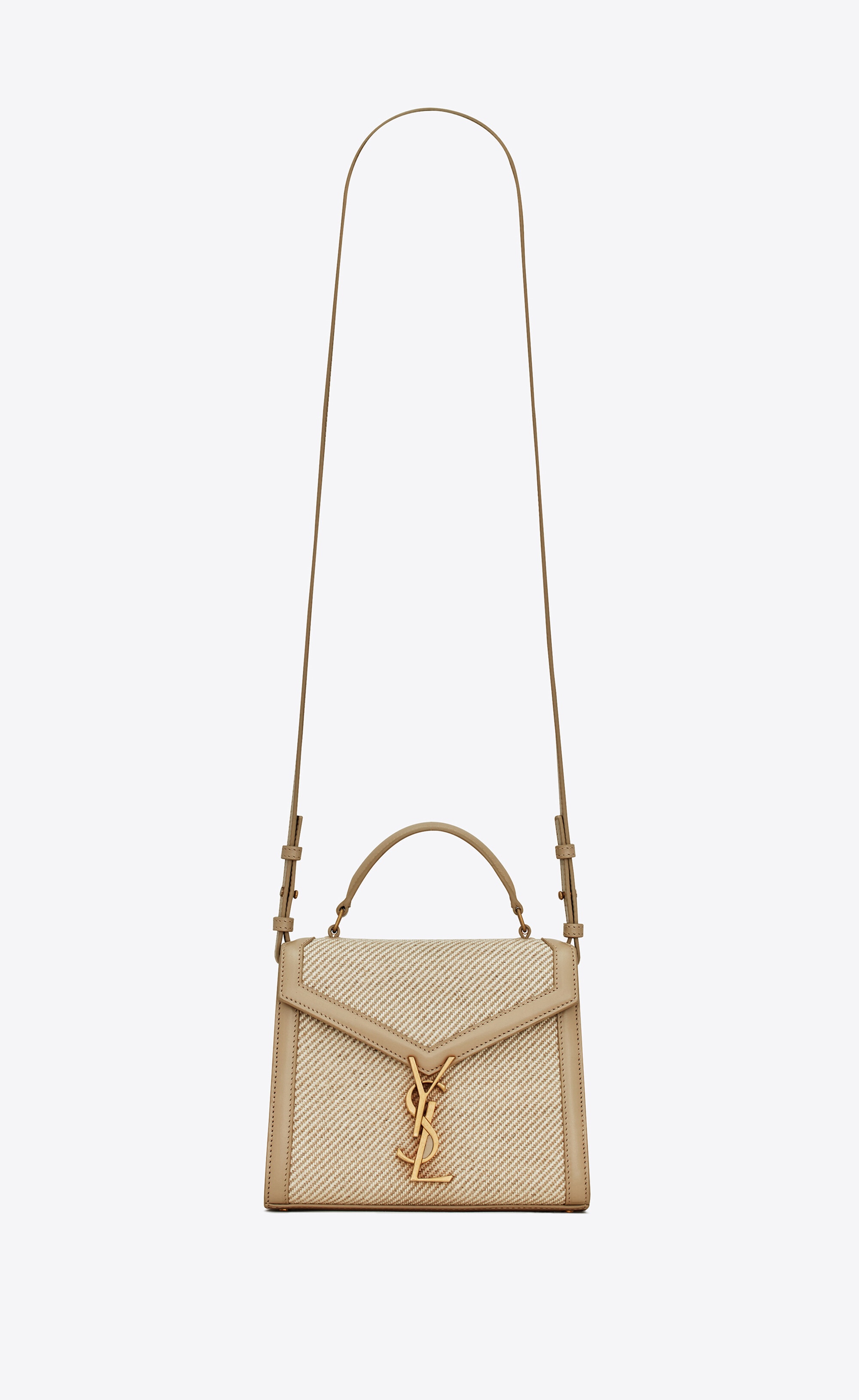 cassandra mini top handle bag in canvas and box saint laurent leather - 1