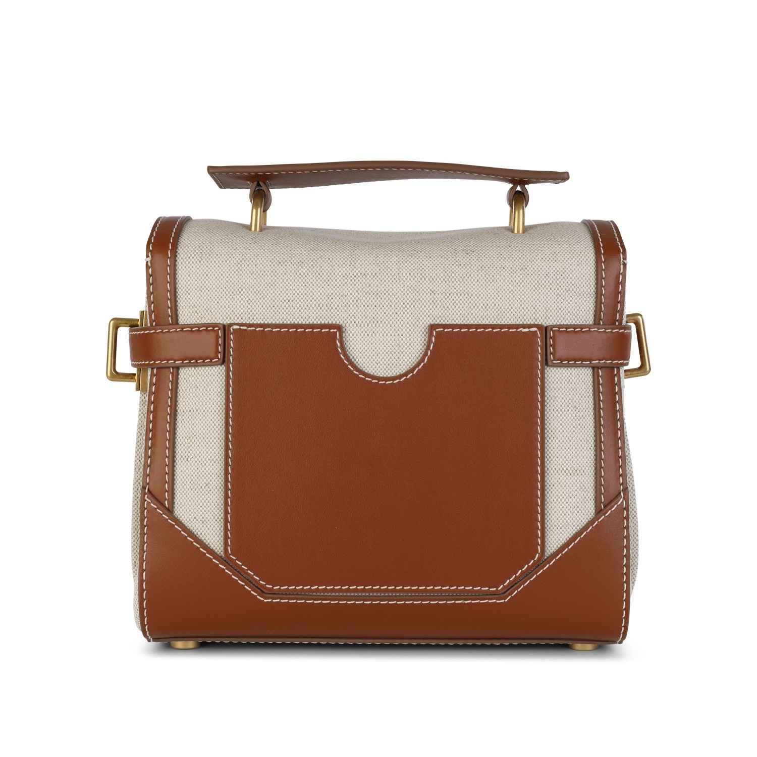 BEIGE CANVAS AND BROWN LEATHER HANDLE BAG - 3