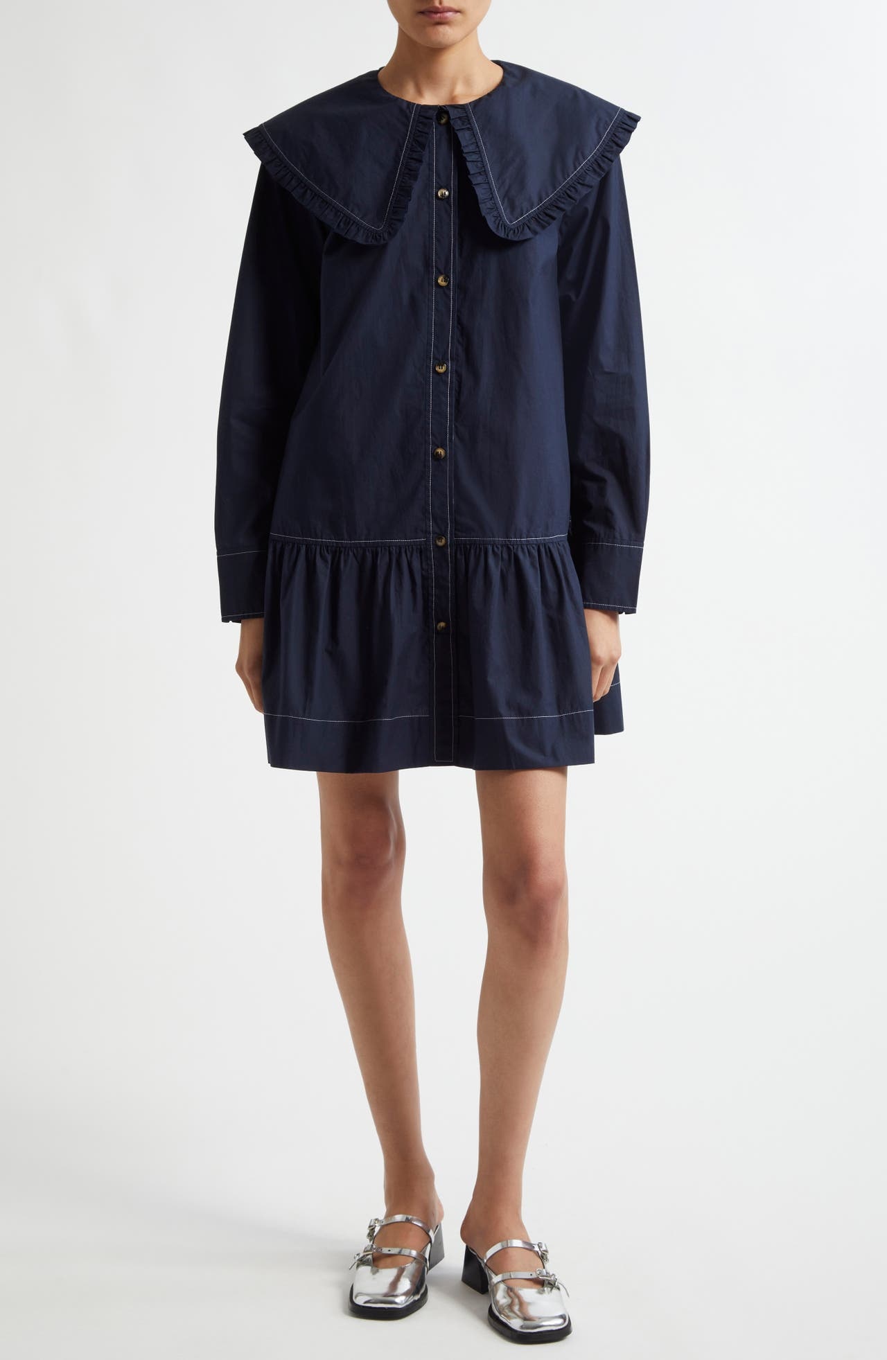 GANNI Ganni Big Collar Long Sleeve Organic Cotton Poplin