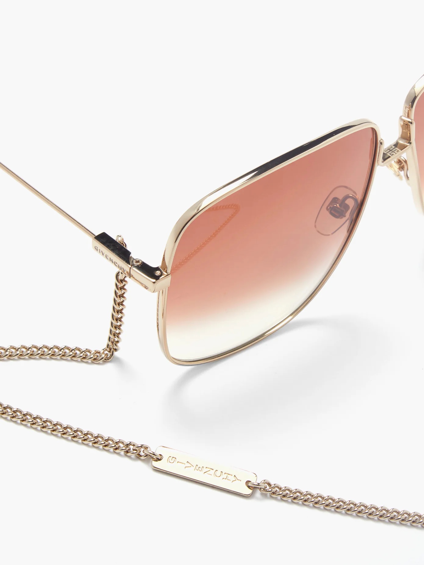 Oversized-square metal sunglasses and chain - 2