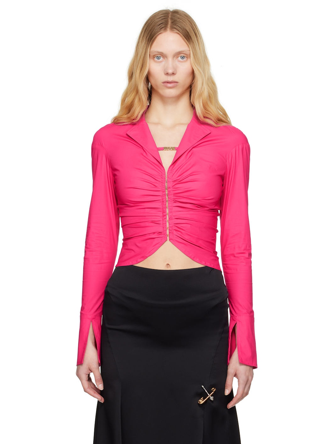 Pink Institutional Logo Ruched Shirt - 1