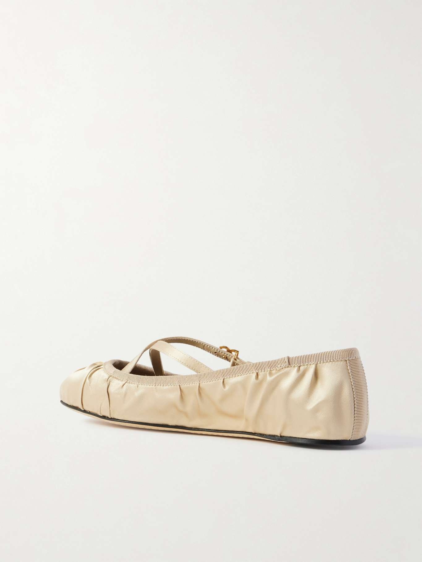 Gathered satin Mary Jane ballet flats Cream - 3